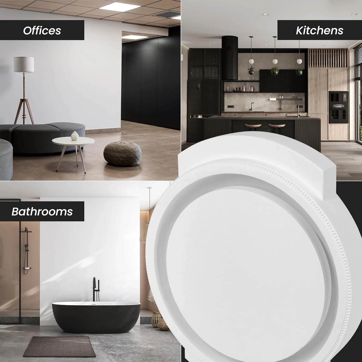 دفیوزر هوای سقفی گچی مدرن Repa Market سایز 5 اینچ - دریچه لوکس هوا برای سقف خانه - پوشش های دریچه سقفی بدون درز - دفیوزر مجرای اگزوز دایره ای سفید HVAC