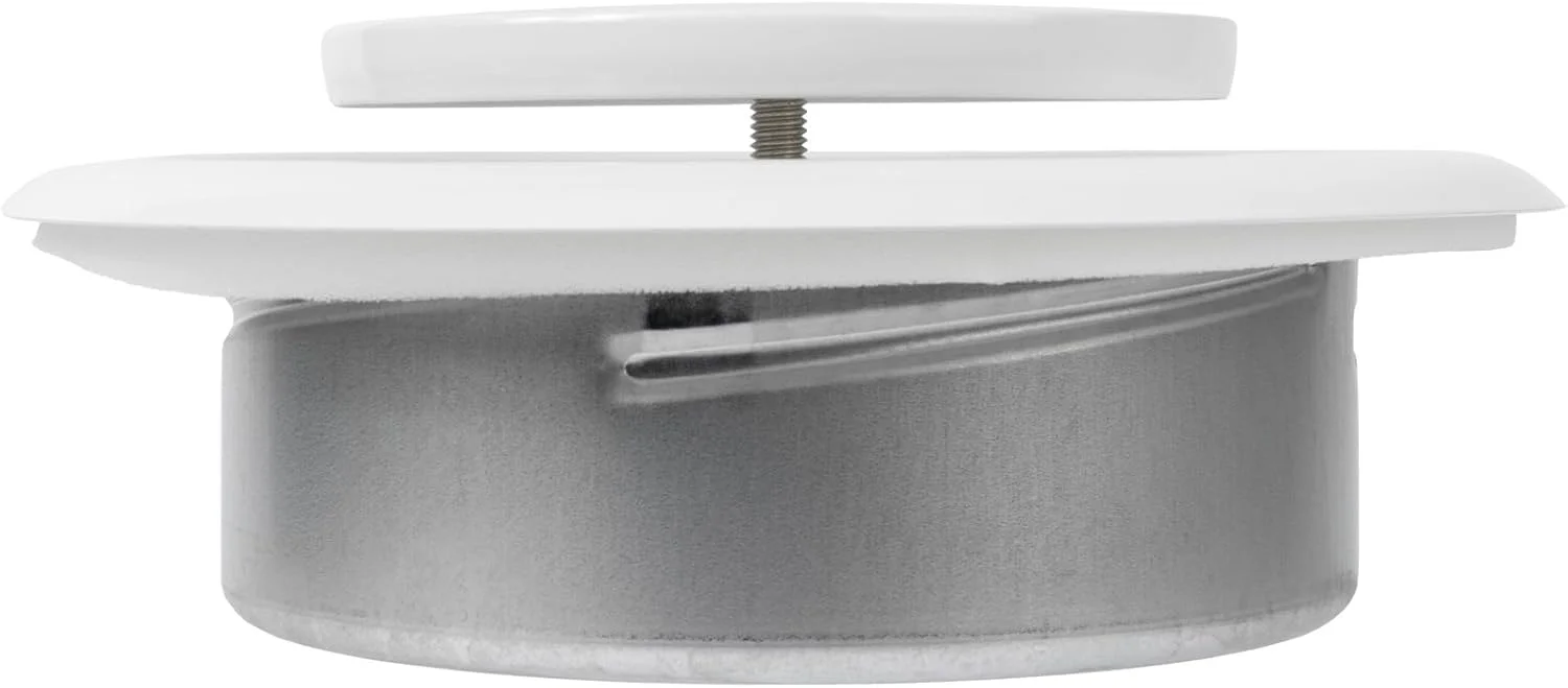 دریچه خروجی هوا فولادی سفید ریپا مارکت، قطر 6 اینچ، دارای فلنج - توری دریچه هوا - شیر قابل تنظیم برای جریان هوای بهینه - تخلیه هوای بی صدا - تهویه داخلی - پوشش دریچه گرد