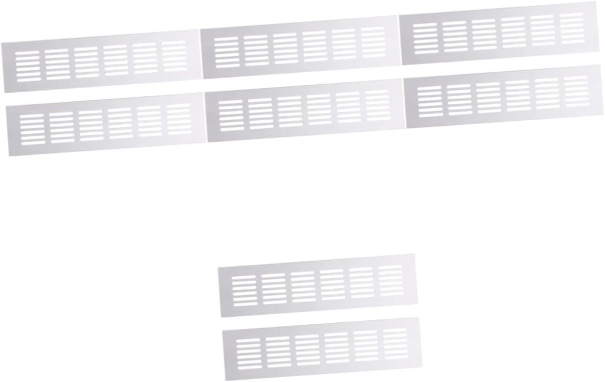 OSALADI 8 عدد دریچه تهویه کابینت، روکش دریچه کمد، توری تهویه هوا، دریچه تهویه مبلمان، دریچه تهویه هوا، دریچه تهویه کابینت آشپزخانه، نقره ای، درب خودرو، پنجره