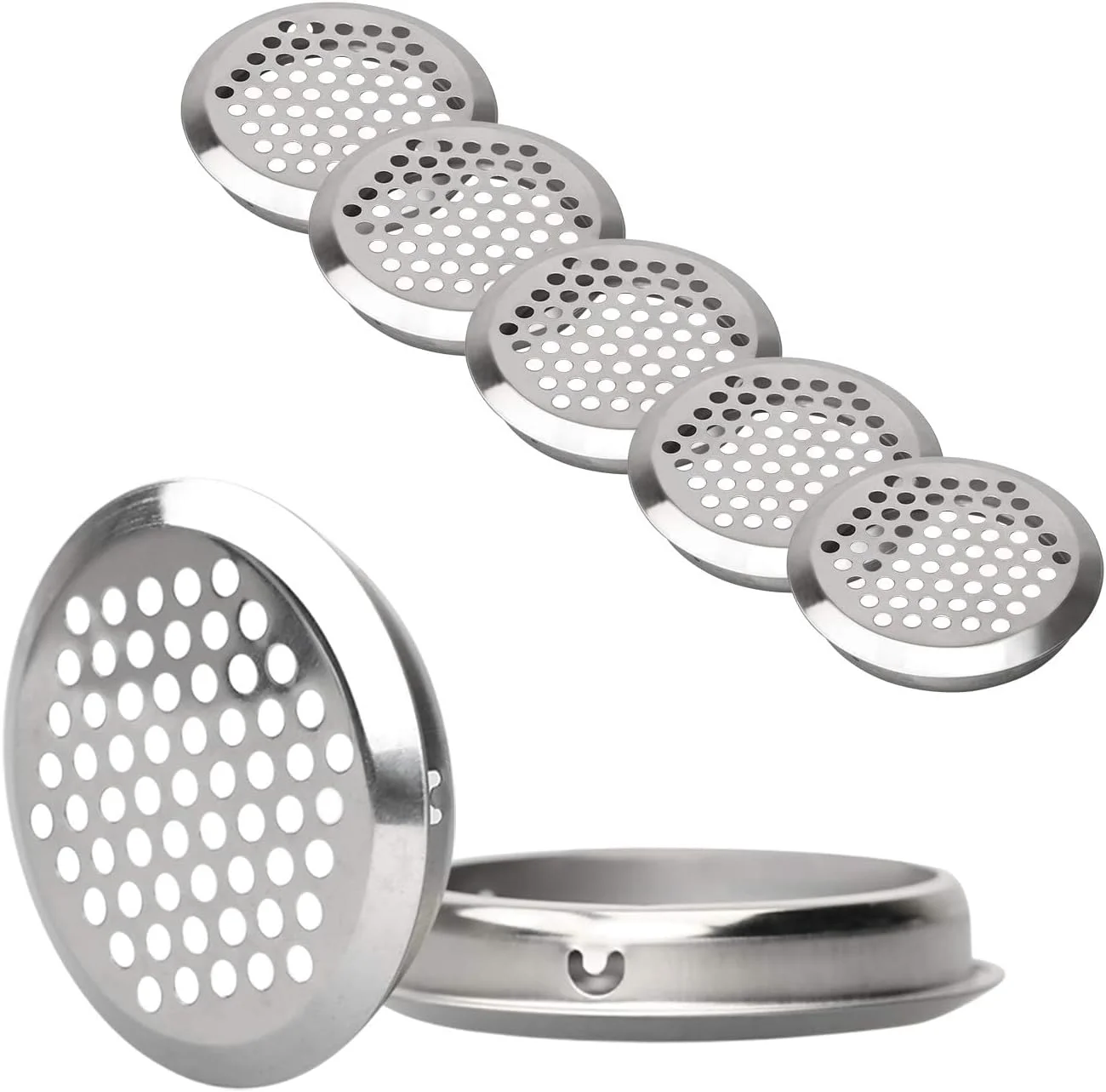 دریچه تهویه هوا از جنس استیل ضد زنگ، 20 عدد دریچه مشبک گرد، توری تهویه گرد برای کابینت کفش، کمد، جالباسی، دریچه های هواکش دیواری، هود خروجی هوا