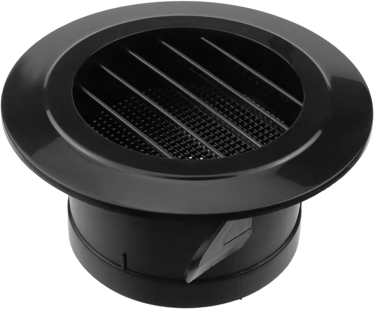 دریچه تهویه هوا مویوتال، 4 اینچ، پلاستیکی، گرد، با توری محافظ داخلی، مشکی، پخش کننده هوای سقفی 100 میلی متری، دریچه هواکش پره ای برای حمام، آشپزخانه، توالت