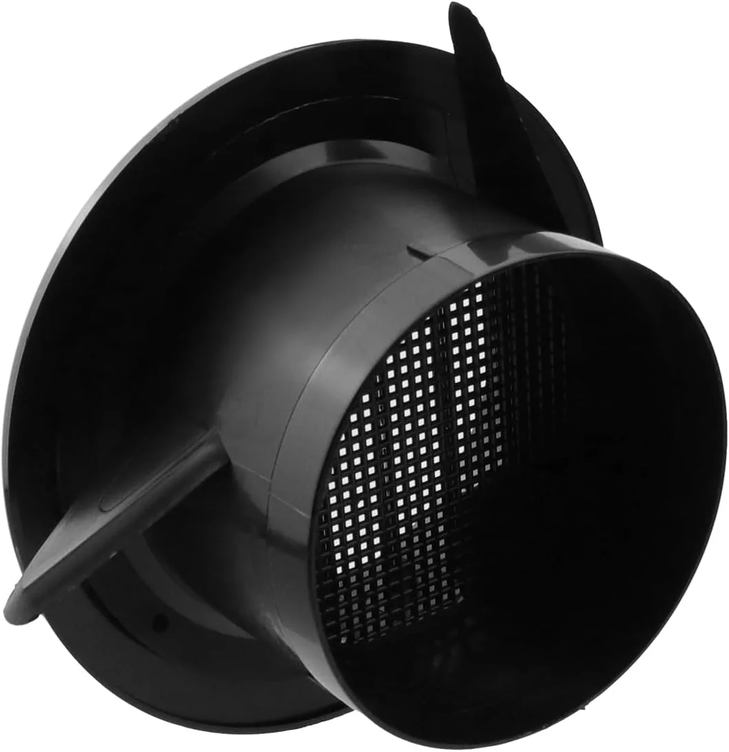 دریچه تهویه هوا مویوتال، 4 اینچ، پلاستیکی، گرد، با توری محافظ داخلی، مشکی، پخش کننده هوای سقفی 100 میلی متری، دریچه هواکش پره ای برای حمام، آشپزخانه، توالت