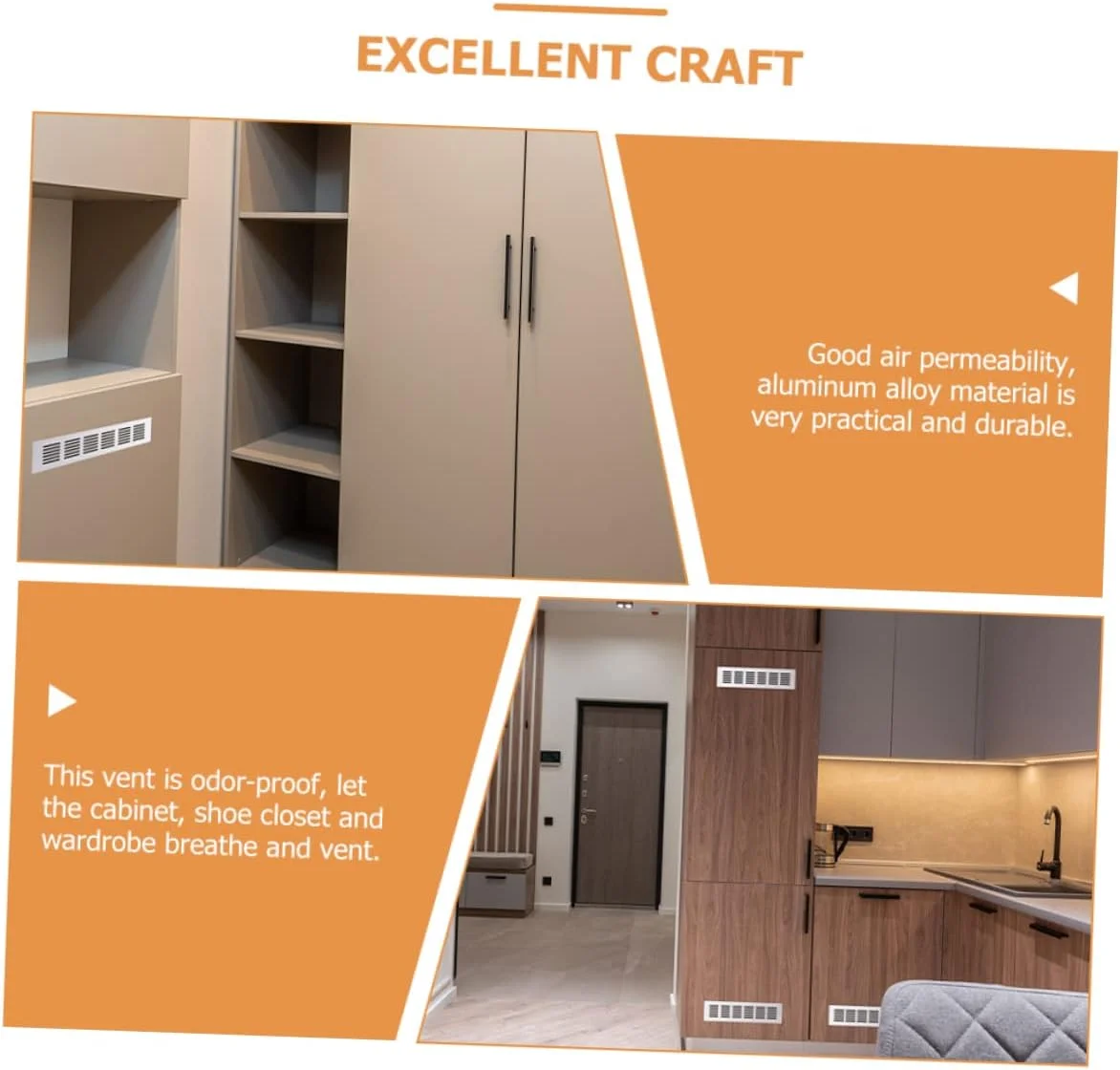 OSALADI 8 عدد دریچه تهویه کابینت، روکش دریچه کمد، توری تهویه هوا، دریچه تهویه مبلمان، دریچه تهویه هوا، دریچه تهویه کابینت آشپزخانه، نقره ای، درب خودرو، پنجره