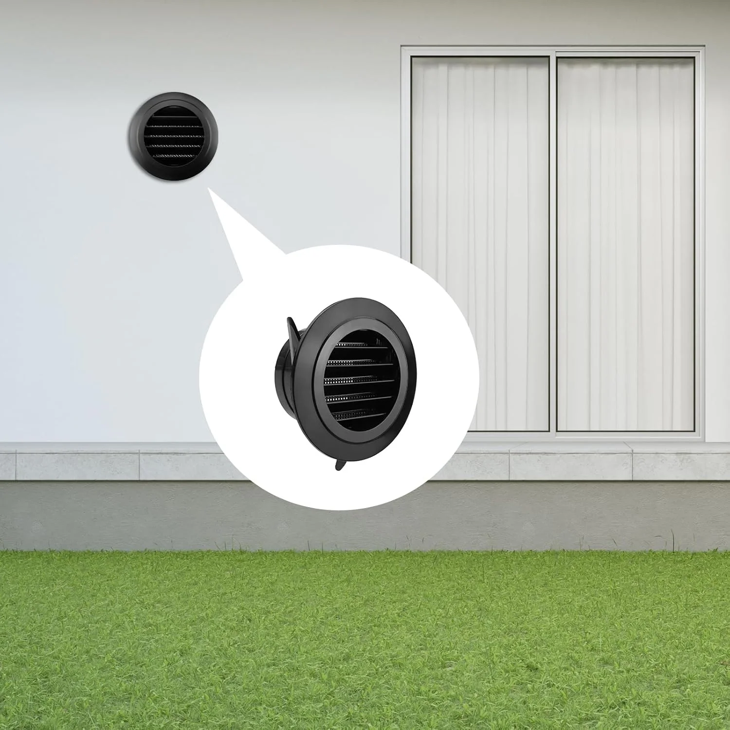 دریچه تهویه هوا مویوتال، 4 اینچ، پلاستیکی، گرد، با توری محافظ داخلی، مشکی، پخش کننده هوای سقفی 100 میلی متری، دریچه هواکش پره ای برای حمام، آشپزخانه، توالت