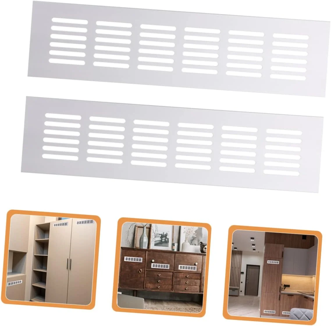 OSALADI 8 عدد دریچه تهویه کابینت، روکش دریچه کمد، توری تهویه هوا، دریچه تهویه مبلمان، دریچه تهویه هوا، دریچه تهویه کابینت آشپزخانه، نقره ای، درب خودرو، پنجره