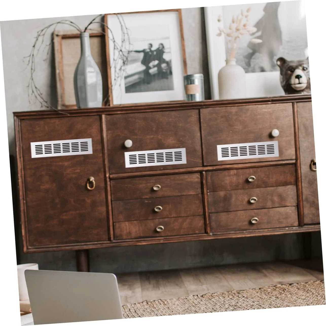 OSALADI 8 عدد دریچه تهویه کابینت، روکش دریچه کمد، توری تهویه هوا، دریچه تهویه مبلمان، دریچه تهویه هوا، دریچه تهویه کابینت آشپزخانه، نقره ای، درب خودرو، پنجره