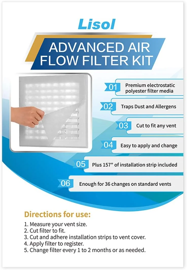کیت فیلتر دریچه هوا Lisol Complete - مدیای الکترواستاتیک 248 سانتی متر در 45 سانتی متر با 400 سانتی متر نوار نصب، بیش از 36 فیلتر در هر رول برای HVAC، AC و دریچه های ورودی گرمایشی