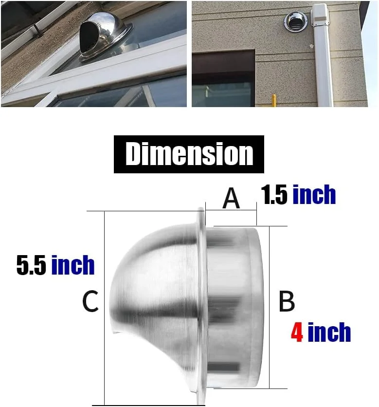 دریچه هوا متانیک گرد استیل ضد زنگ، خروجی هواکش دیواری، کانال تهویه مطبوع - 4 اینچ (10 سانتی متر) دریچه هوا متانیک گرد استیل ضد زنگ، خروجی هواکش دیواری، کانال تهویه مطبوع - 4 اینچ (10 سانتی متر)