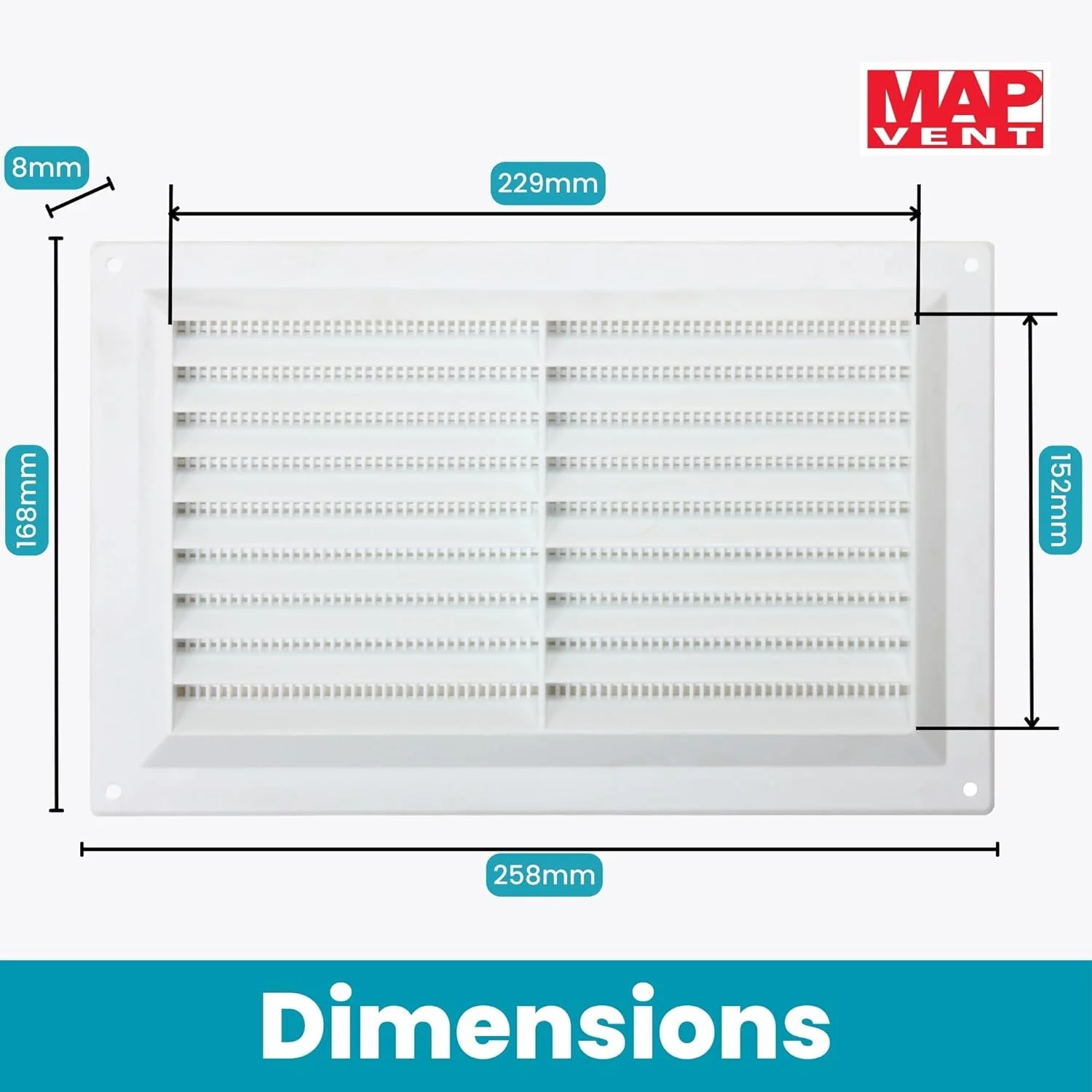 دریچه هواکش پلاستیکی لوور با توری حشره گیر 9 اینچ در 6 اینچ (229 میلی متر در 150 میلی متر)، پوشش توری آجری دوبل، سفید