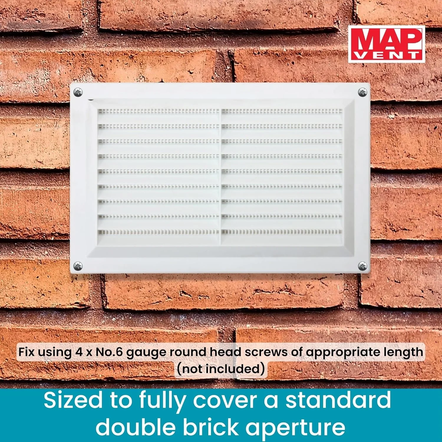 دریچه هواکش پلاستیکی لوور با توری حشره گیر 9 اینچ در 6 اینچ (229 میلی متر در 150 میلی متر)، پوشش توری آجری دوبل، سفید