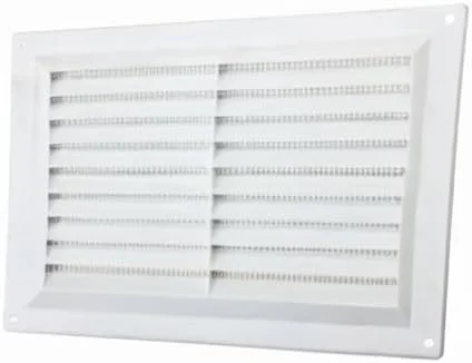 دریچه هواکش پلاستیکی لوور با توری حشره گیر 9 اینچ در 6 اینچ (229 میلی متر در 150 میلی متر)، پوشش توری آجری دوبل، سفید