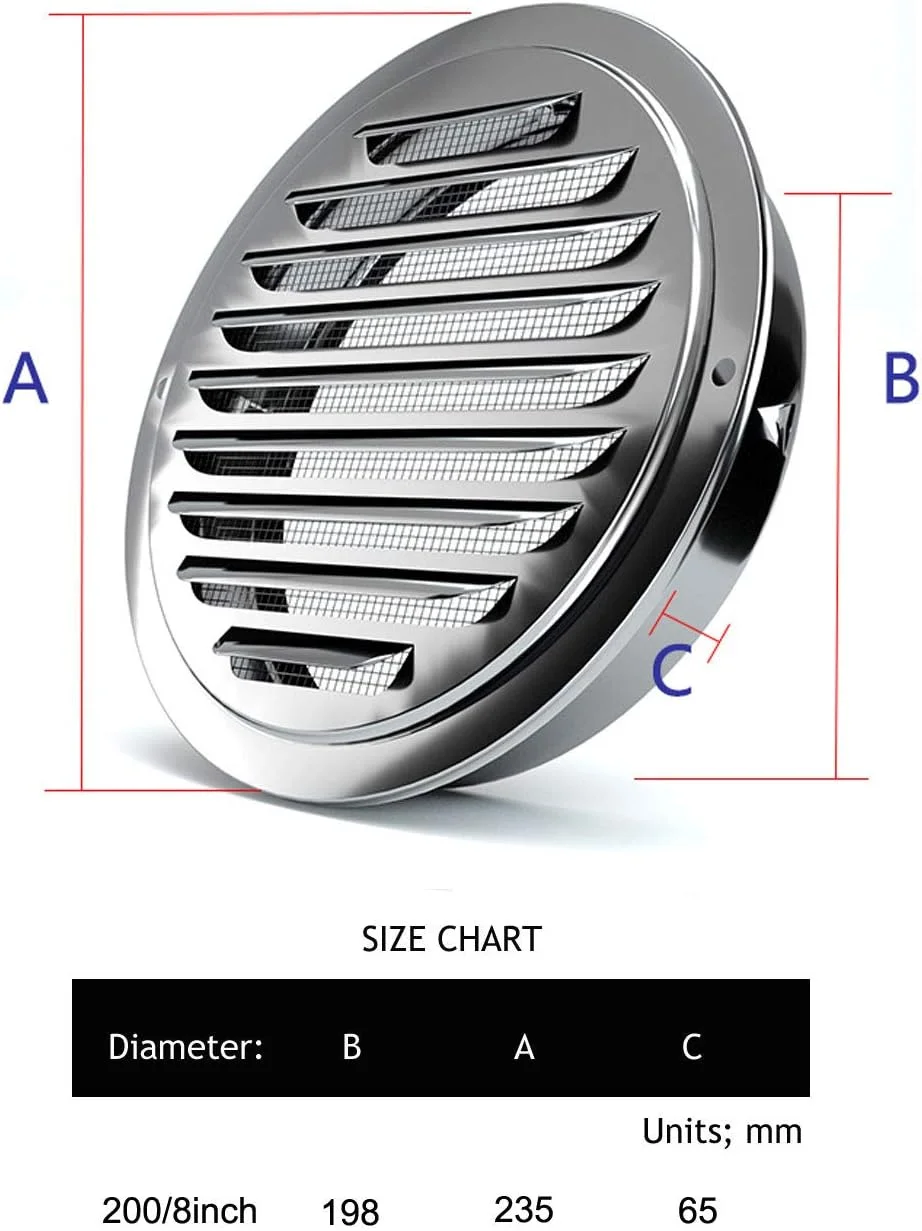 دریچه هوا استیل PartsExtra، پوشش توری کرکره ای، خروجی دیواری تهویه کانال تخت با توری محافظ حشرات - 8 اینچ دریچه هوا استیل PartsExtra، پوشش توری کرکره ای، خروجی دیواری تهویه کانال تخت با توری محافظ حشرات - 8 اینچ