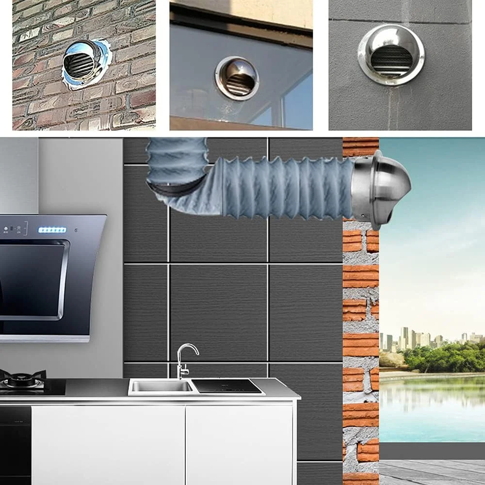 دریچه هوا متانیک گرد استیل ضد زنگ، خروجی هواکش دیواری، کانال تهویه مطبوع - 4 اینچ (10 سانتی متر) دریچه هوا متانیک گرد استیل ضد زنگ، خروجی هواکش دیواری، کانال تهویه مطبوع - 4 اینچ (10 سانتی متر)