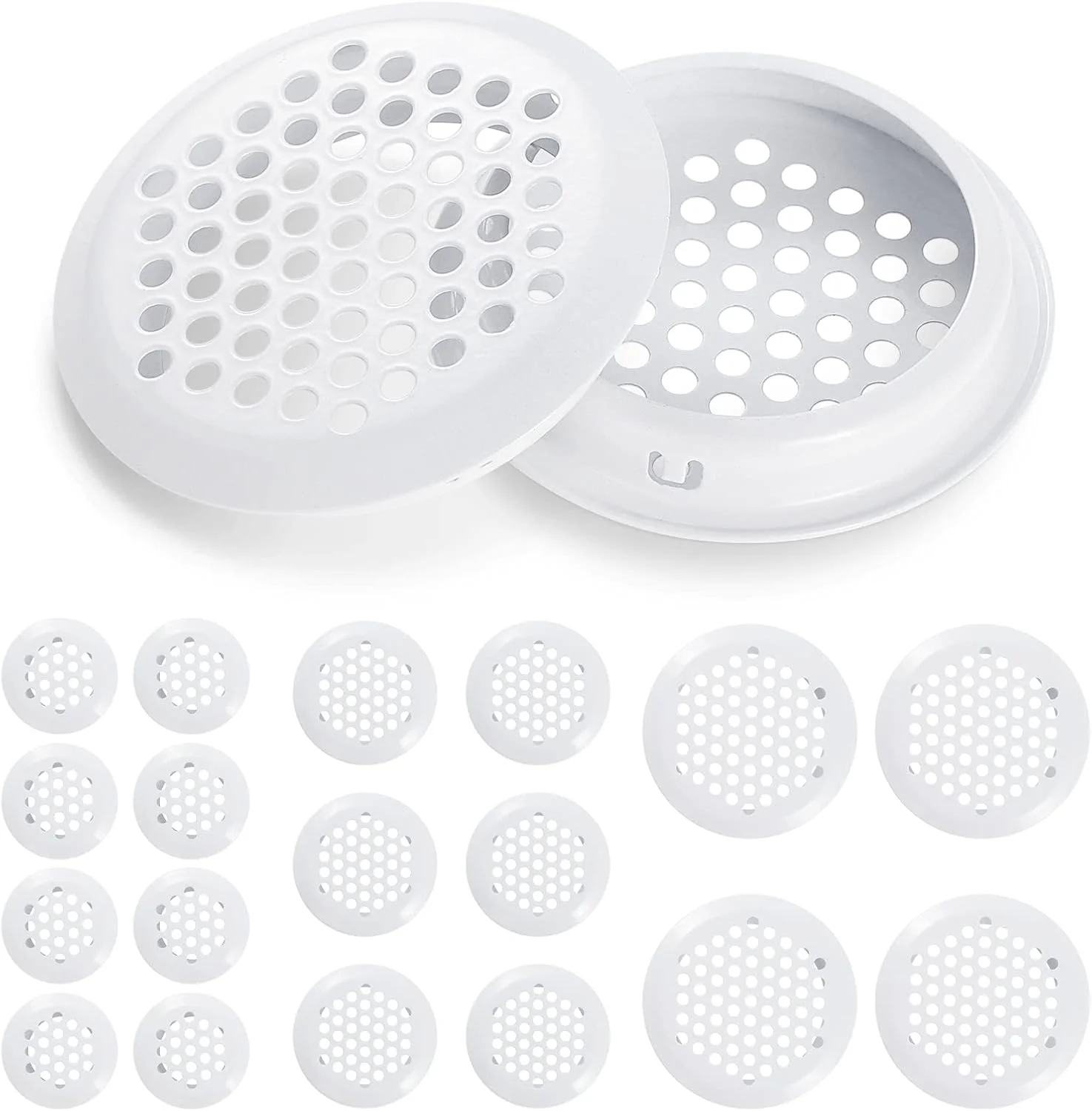 دریچه هوا 30 عددی کینسیندر، توری تهویه گرد از جنس استیل ضد زنگ، پوشش دریچه هوا برای تهویه آشپزخانه، حمام، کابینت، قفسه کتاب و کمد (سفید)