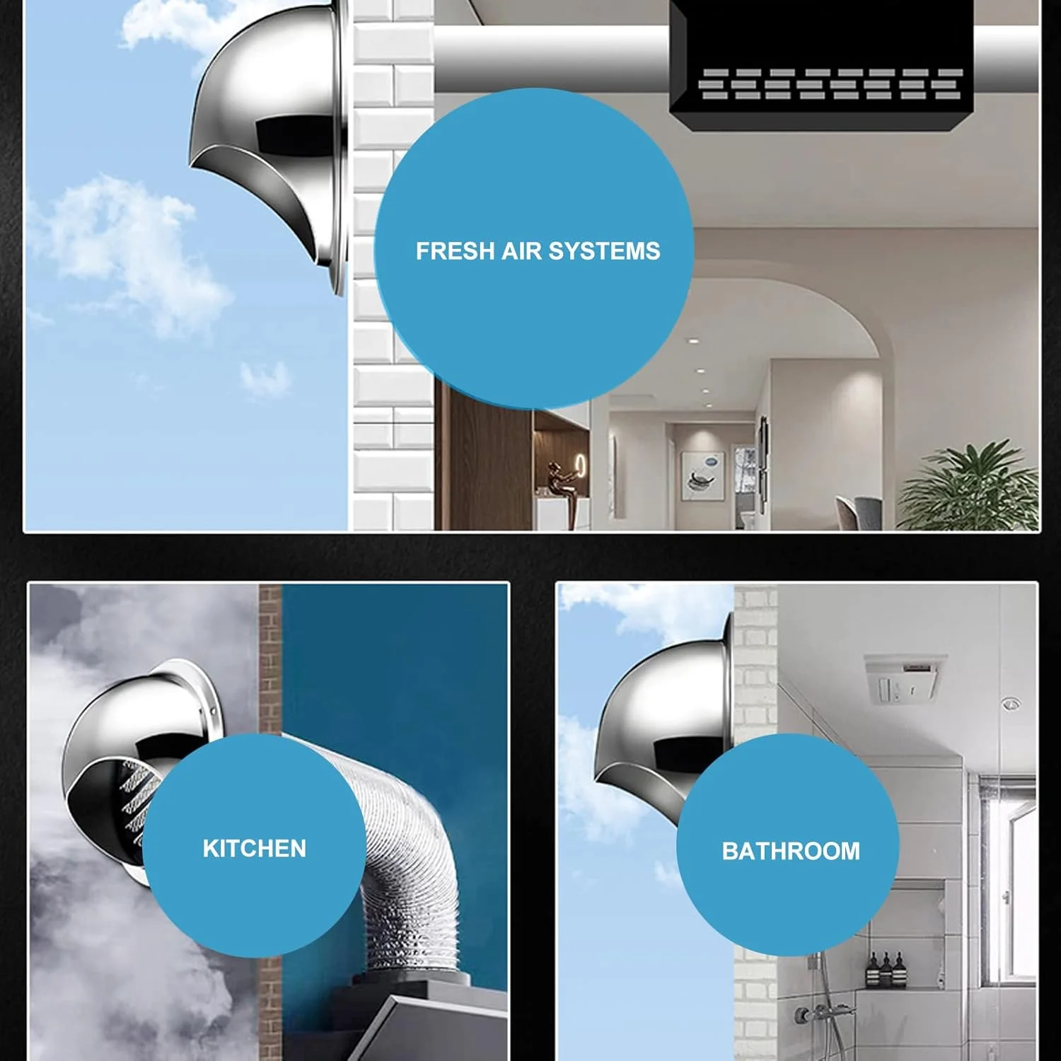 دریچه گرد استیل ضد زنگ Jiawu، پوشش دریچه دیواری، خروجی تهویه گریل گرد با توری ریز برای تهویه گردش هوا (150mm/5.9in)