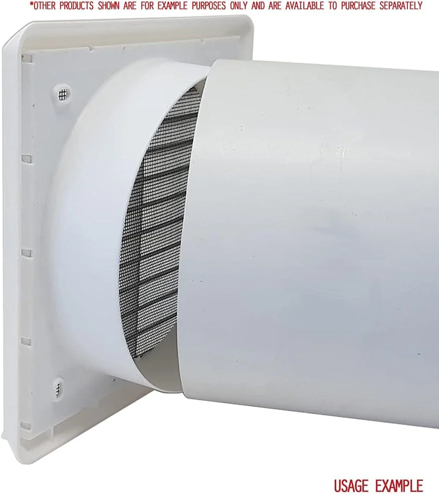 دریچه دیواری کرکره ای سفید رنگ Kair با ابعاد خارجی 183 میلی متر، دارای توری محافظ حشرات و اتصال گرد 150 میلی متری - 6 اینچی در قسمت پشتی