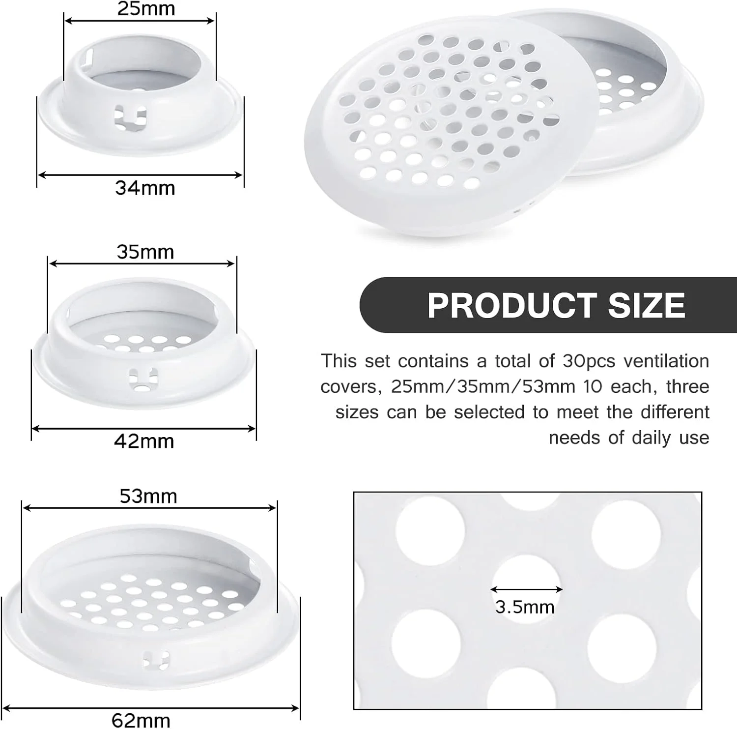 دریچه هوا 30 عددی کینسیندر، توری تهویه گرد از جنس استیل ضد زنگ، پوشش دریچه هوا برای تهویه آشپزخانه، حمام، کابینت، قفسه کتاب و کمد (سفید) دریچه هوا 30 عددی کینسیندر، توری تهویه گرد از جنس استیل ضد زنگ، پوشش دریچه هوا برای تهویه آشپزخانه، حمام، کابینت، قفسه کتاب و کمد (سفید)