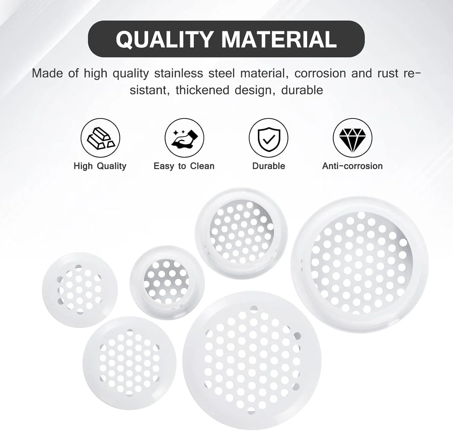 دریچه هوا 30 عددی کینسیندر، توری تهویه گرد از جنس استیل ضد زنگ، پوشش دریچه هوا برای تهویه آشپزخانه، حمام، کابینت، قفسه کتاب و کمد (سفید) دریچه هوا 30 عددی کینسیندر، توری تهویه گرد از جنس استیل ضد زنگ، پوشش دریچه هوا برای تهویه آشپزخانه، حمام، کابینت، قفسه کتاب و کمد (سفید)