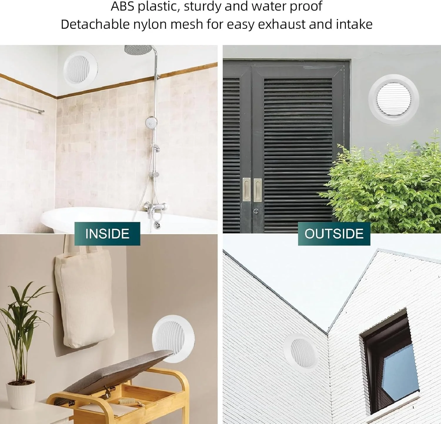 Jectse 200mm ABS Plastic Round Grille Vent Cover with Straight Louvre, Straight Louvre Ventilation Grille White Bathroom Kitchen Office