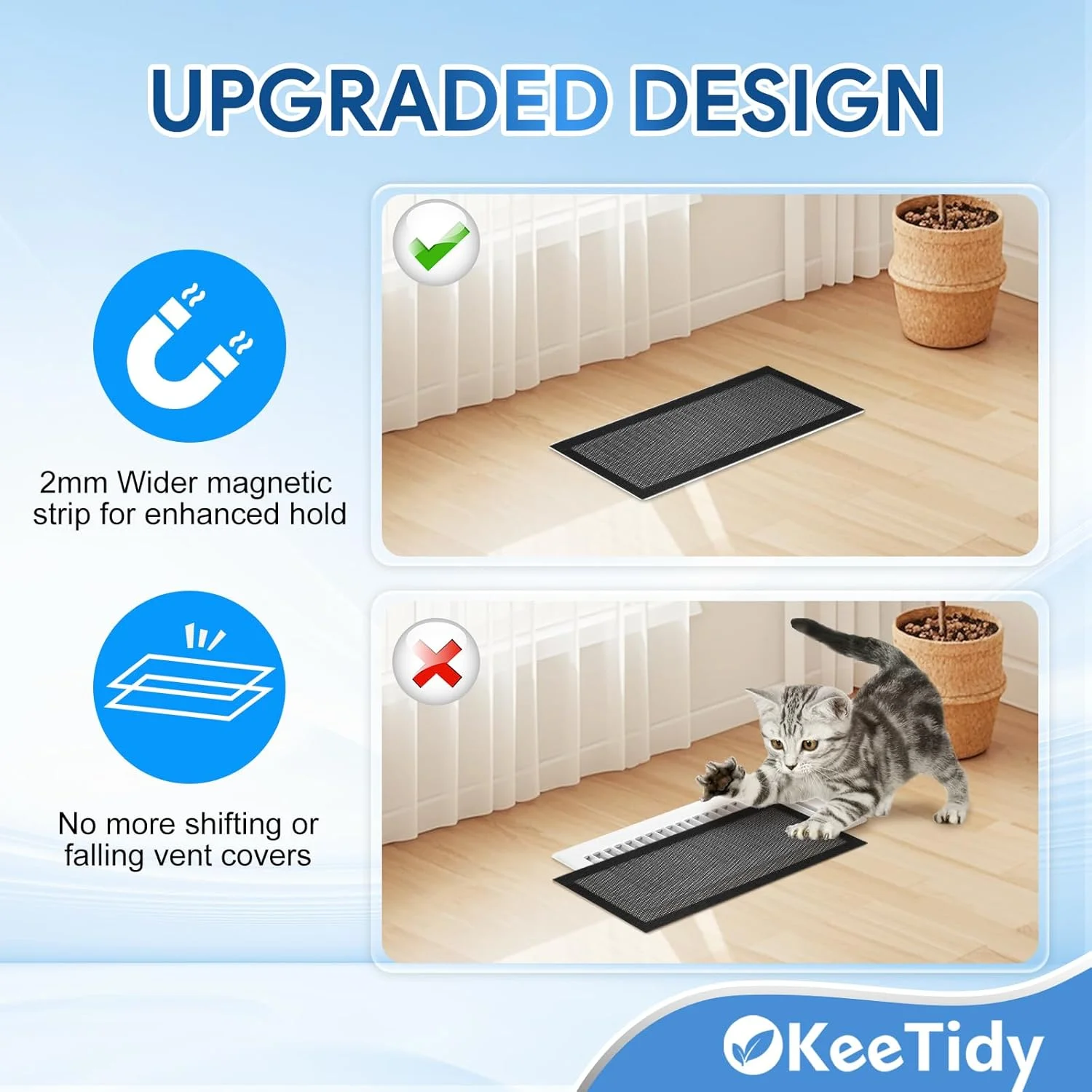 روکش دریچه کف KeeTidy، 10" x 4" روکش دریچه مغناطیسی، روکش دریچه هوا با صفحه توری برای خانه، کف، HVAC، AC، توری و دریچه های RV، بسته 2 عددی