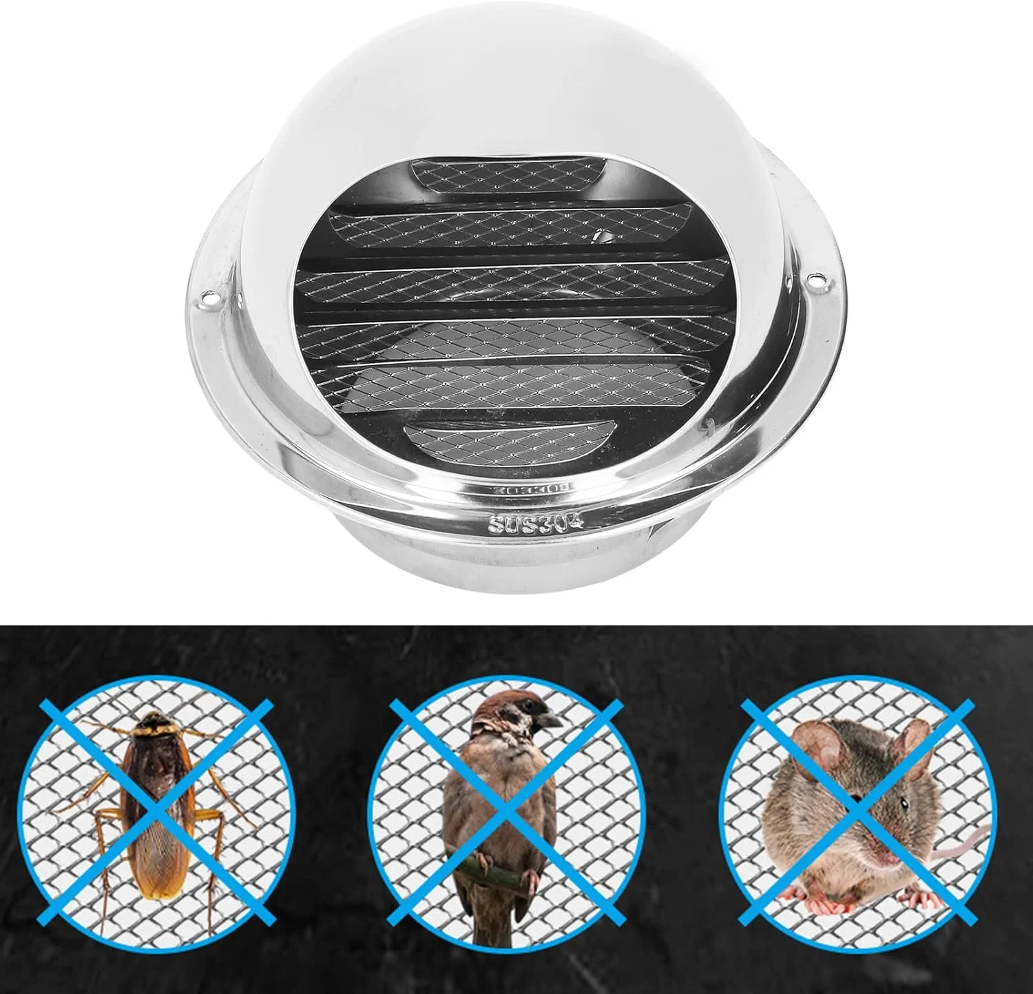 دریچه گرد استیل ضد زنگ Jiawu، پوشش دریچه دیواری، خروجی تهویه گریل گرد با توری ریز برای تهویه گردش هوا (150mm/5.9in)