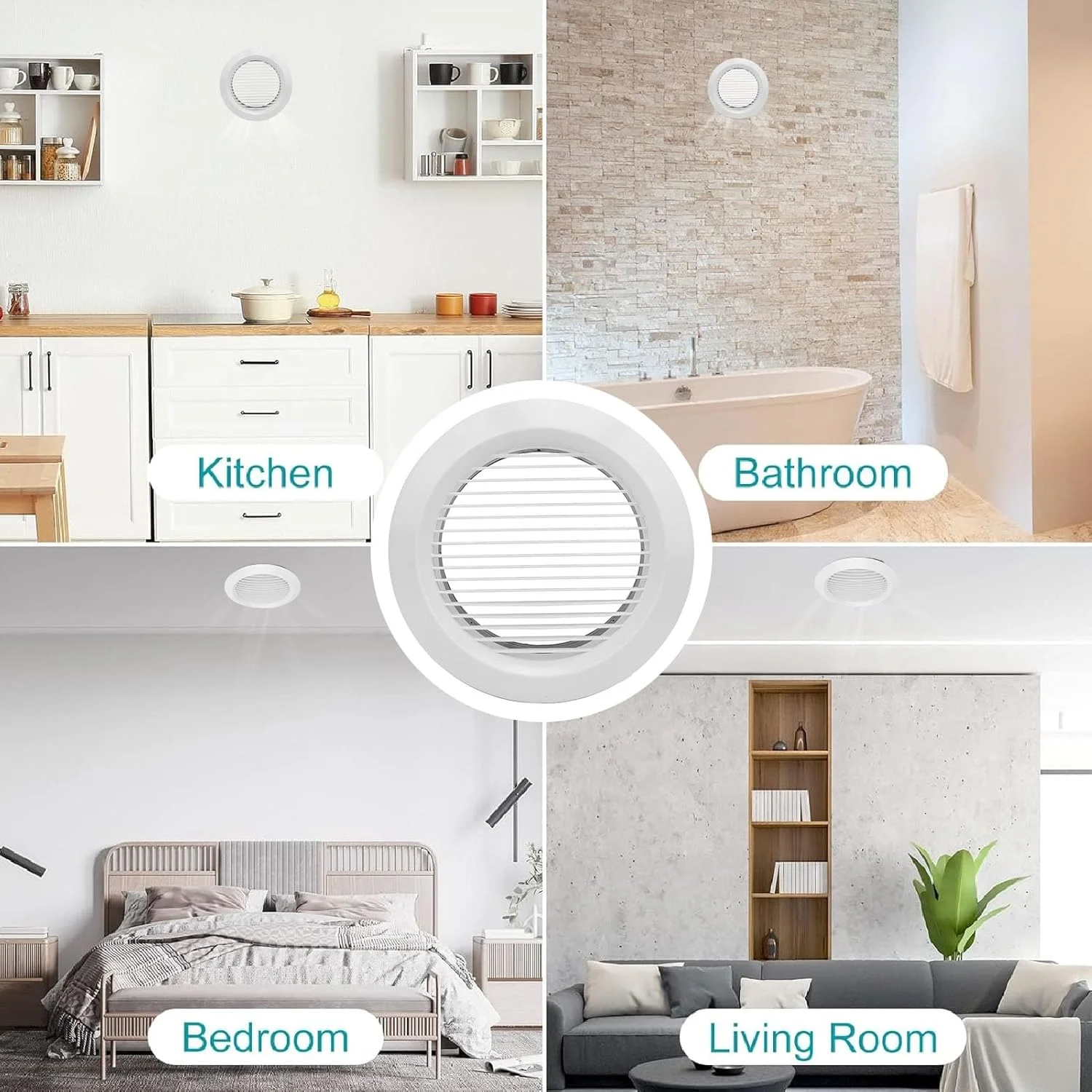 Jectse 200mm ABS Plastic Round Grille Vent Cover with Straight Louvre, Straight Louvre Ventilation Grille White Bathroom Kitchen Office