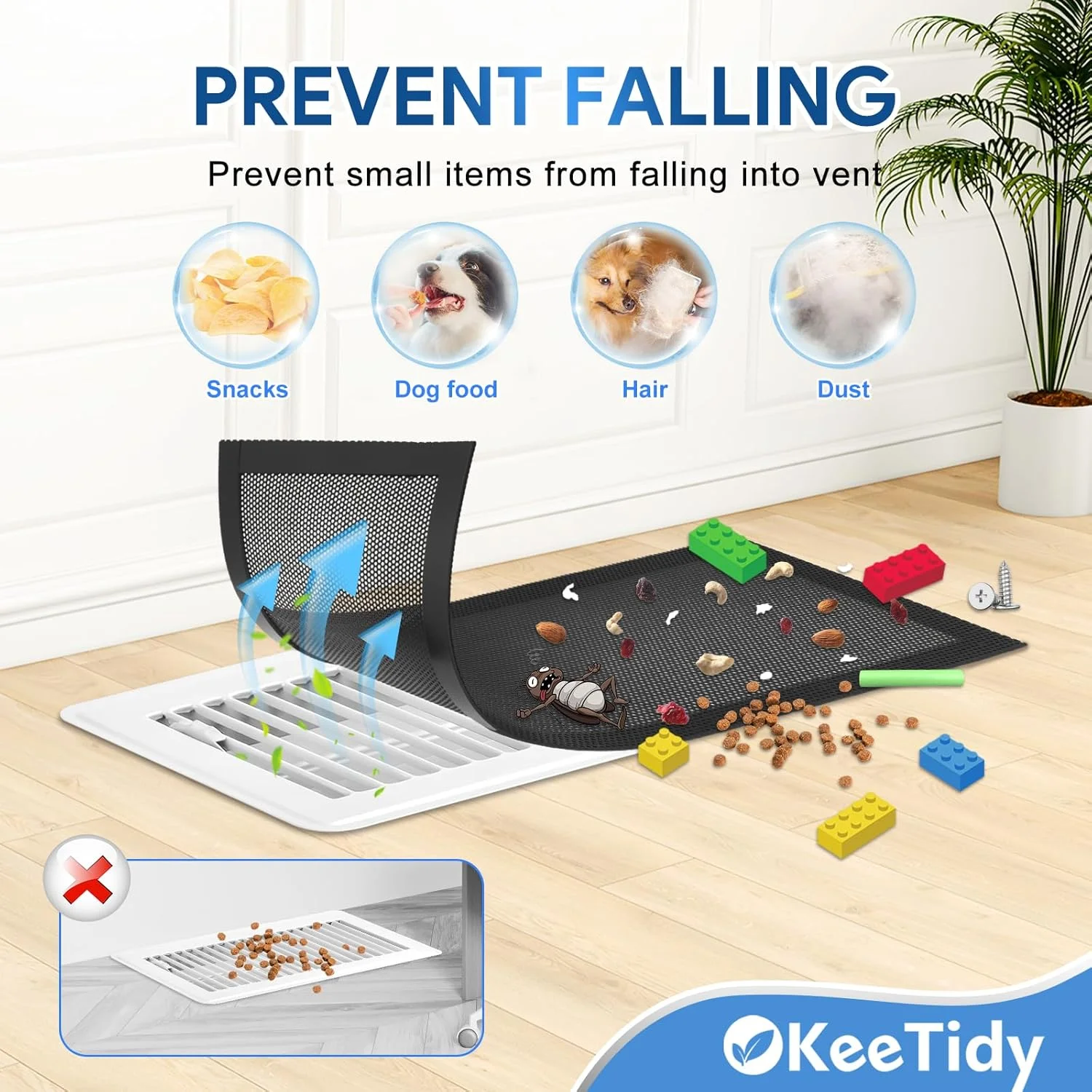 روکش دریچه کف KeeTidy، 10" x 4" روکش دریچه مغناطیسی، روکش دریچه هوا با صفحه توری برای خانه، کف، HVAC، AC، توری و دریچه های RV، بسته 2 عددی