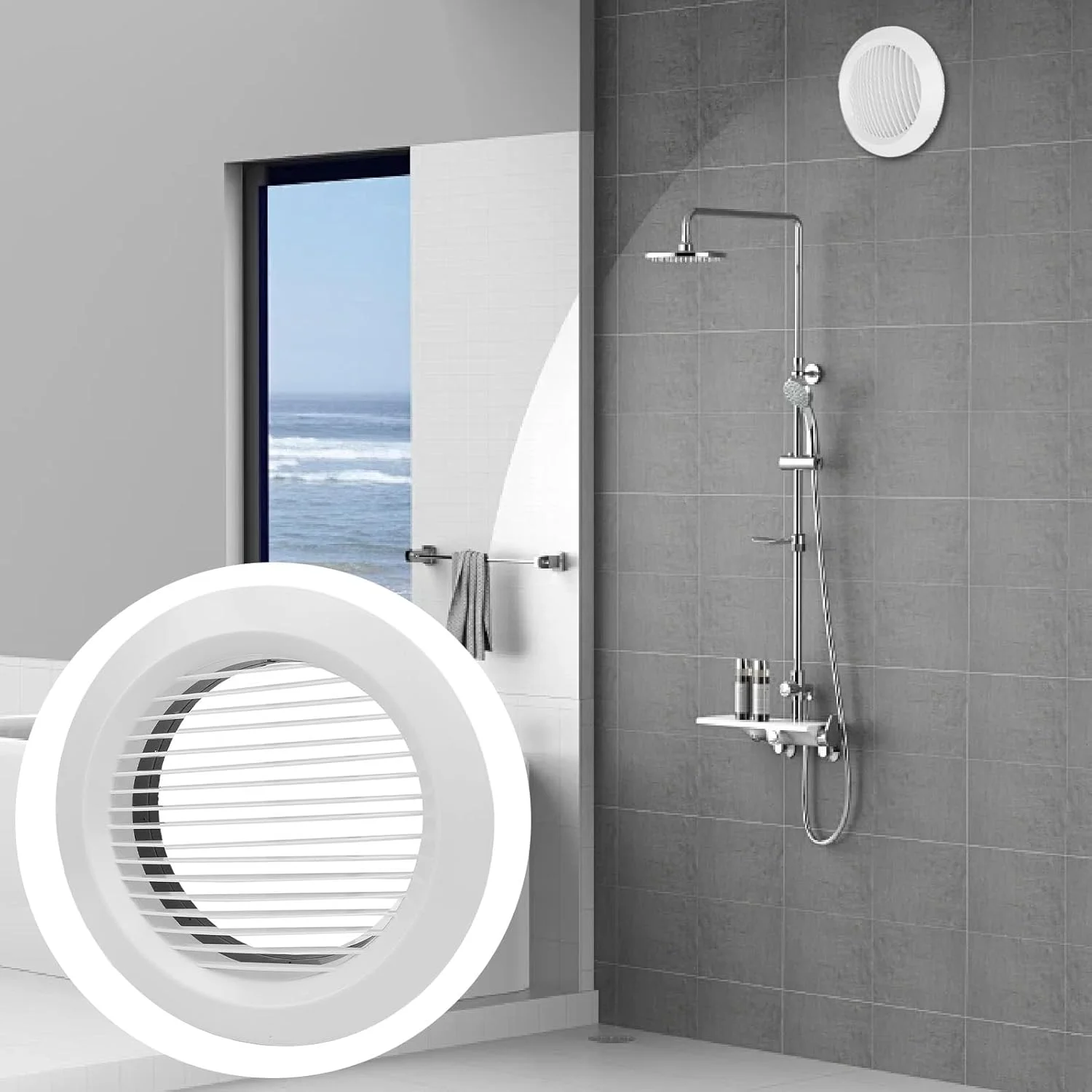 Jectse 200mm ABS Plastic Round Grille Vent Cover with Straight Louvre, Straight Louvre Ventilation Grille White Bathroom Kitchen Office