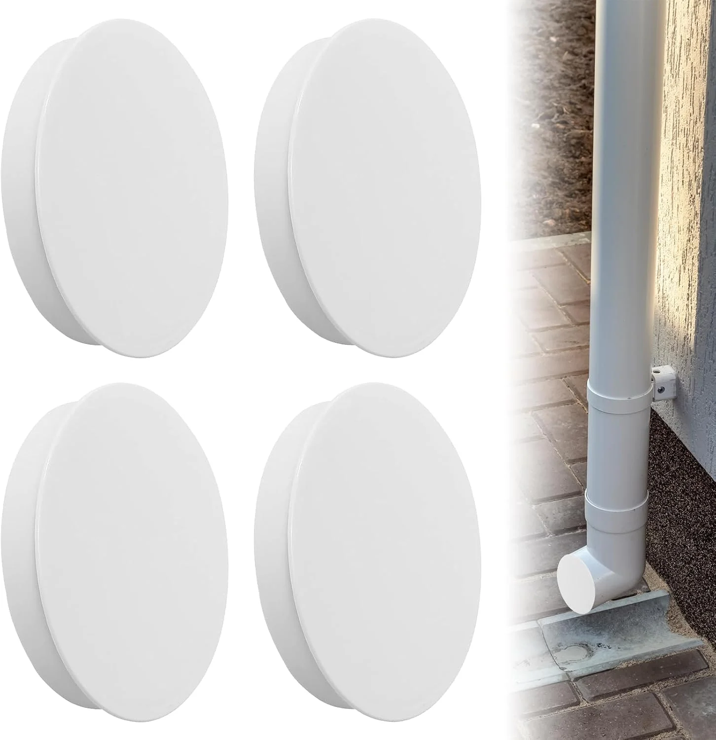 بسته 4 عددی پوشش لوله تهویه فنری، درپوش پی وی سی 110 میلی متری، درپوش لوله برای آستین، درپوش لوله برای لوله های زهکشی، لوله های فاضلاب، لوله های تخلیه (سفید)