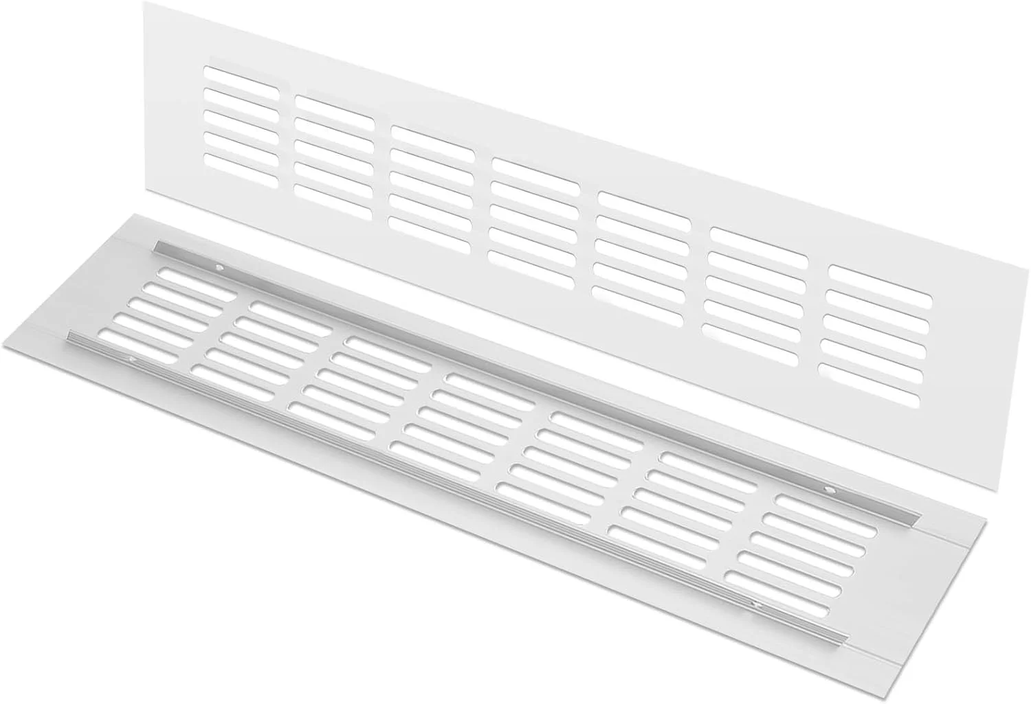 VILLCASE 2 عدد دریچه تهویه هوا، دریچه های مستطیلی، 50x300 میلی متر، نقره ای، آلیاژ آلومینیوم، پوشش تهویه برای کابینت، سقف، کف