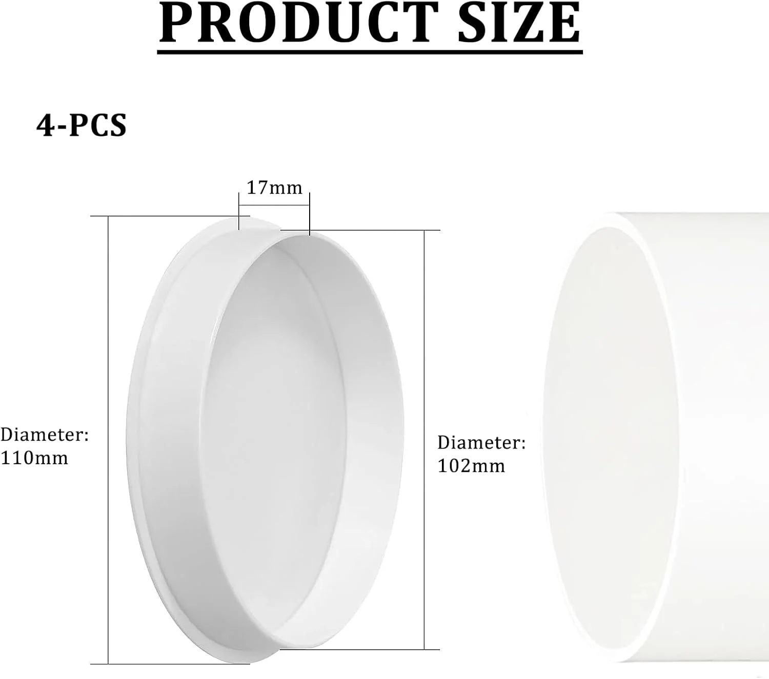 بسته 4 عددی پوشش لوله تهویه فنری، درپوش پی وی سی 110 میلی متری، درپوش لوله برای آستین، درپوش لوله برای لوله های زهکشی، لوله های فاضلاب، لوله های تخلیه (سفید)