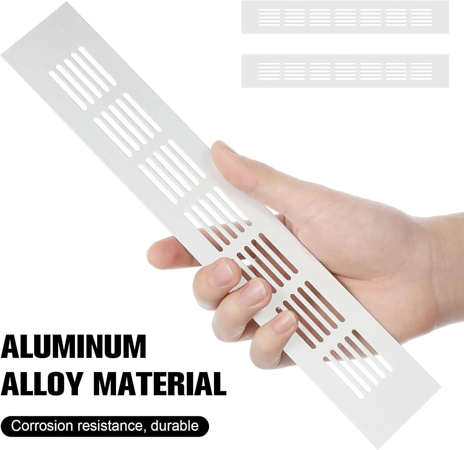 VILLCASE 2 عدد دریچه تهویه هوا، دریچه های مستطیلی، 50x300 میلی متر، نقره ای، آلیاژ آلومینیوم، پوشش تهویه برای کابینت، سقف، کف