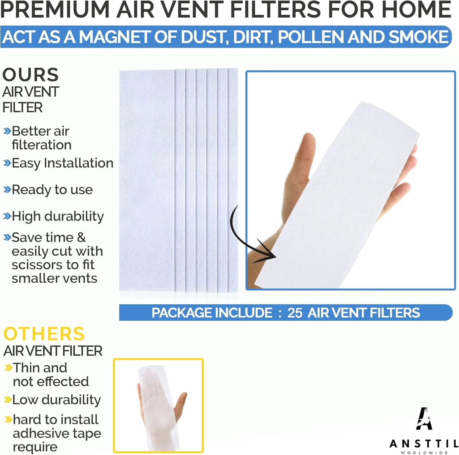 فیلتر دریچه هوا برای بخاری و کولر گازی - بسته ممتاز 25 عددی، سایز 10x4 اینچ، ضخامت 2 میلی متر، واحد رجیستر تهویه هوا با بار الکترواستاتیک برای جذب گرد و غبار، دود، گرده، مواد آلرژی زا، مناسب برای پخش کننده اسانس روغنی و خوشبو کننده هوا، پوشش کانال فیلتر دریچه هوا برای بخاری و کولر گازی - بسته ممتاز 25 عددی، سایز 10x4 اینچ، ضخامت 2 میلی متر، واحد رجیستر تهویه هوا با بار الکترواستاتیک برای جذب گرد و غبار، دود، گرده، مواد آلرژی زا، مناسب برای پخش کننده اسانس روغنی و خوشبو کننده هوا، پوشش کانال