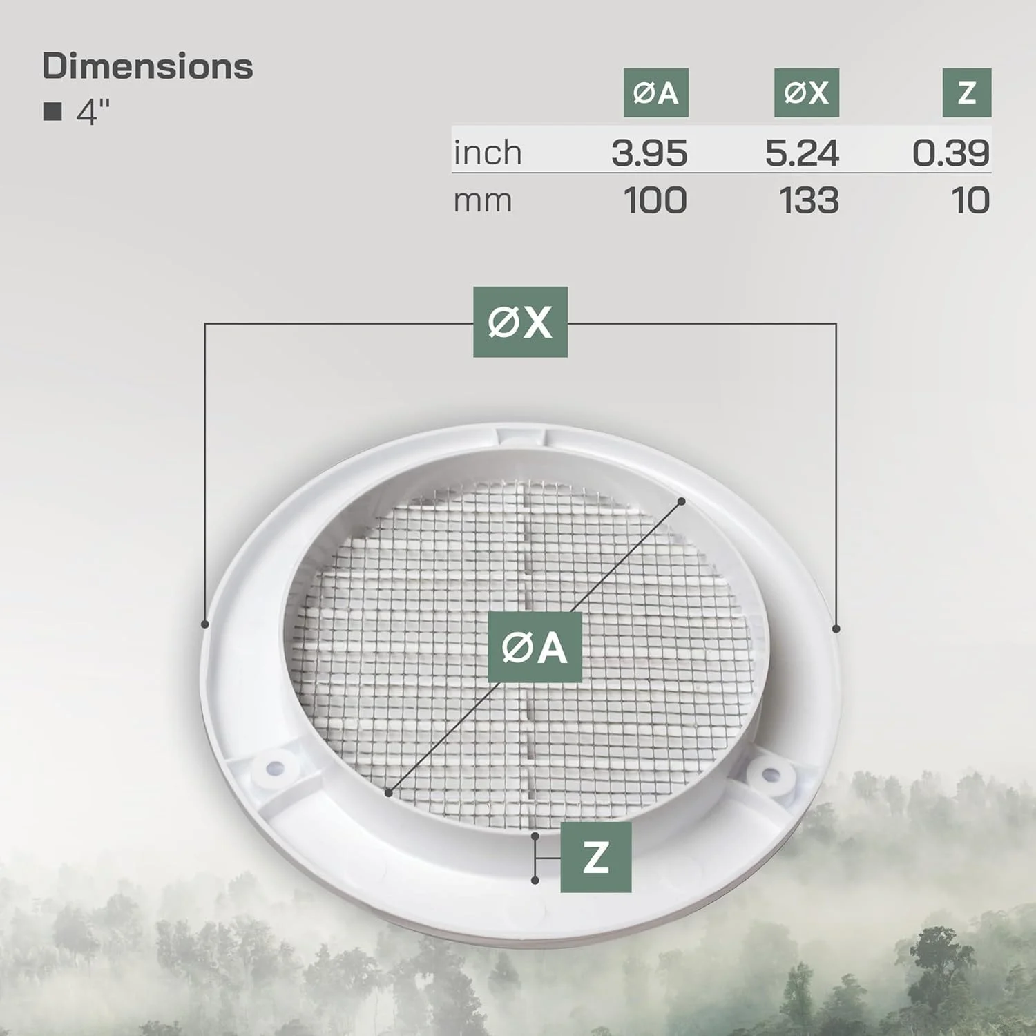 دریچه هواکش سقفی سفید 5 اینچی (ابعاد دهانه) Vent Systems با فلنج - توری پلاستیکی گرد - دارای توری حشره گیر داخلی HVAC برای حمام، منزل 6.2 اینچ (ابعاد بیرونی)