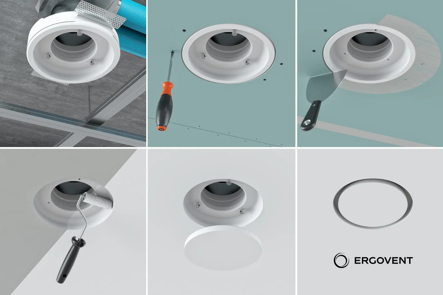 دریچه تهویه هوا - پخش کننده هوای بدون قاب گچی برای سقف کناف، پخش کننده هوای گرد سقفی، مناسب برای حمام، آشپزخانه، گاراژ، اتاق نشیمن، پوشش تهویه، ورودی یا خروجی هوا، (125 میلی متر)