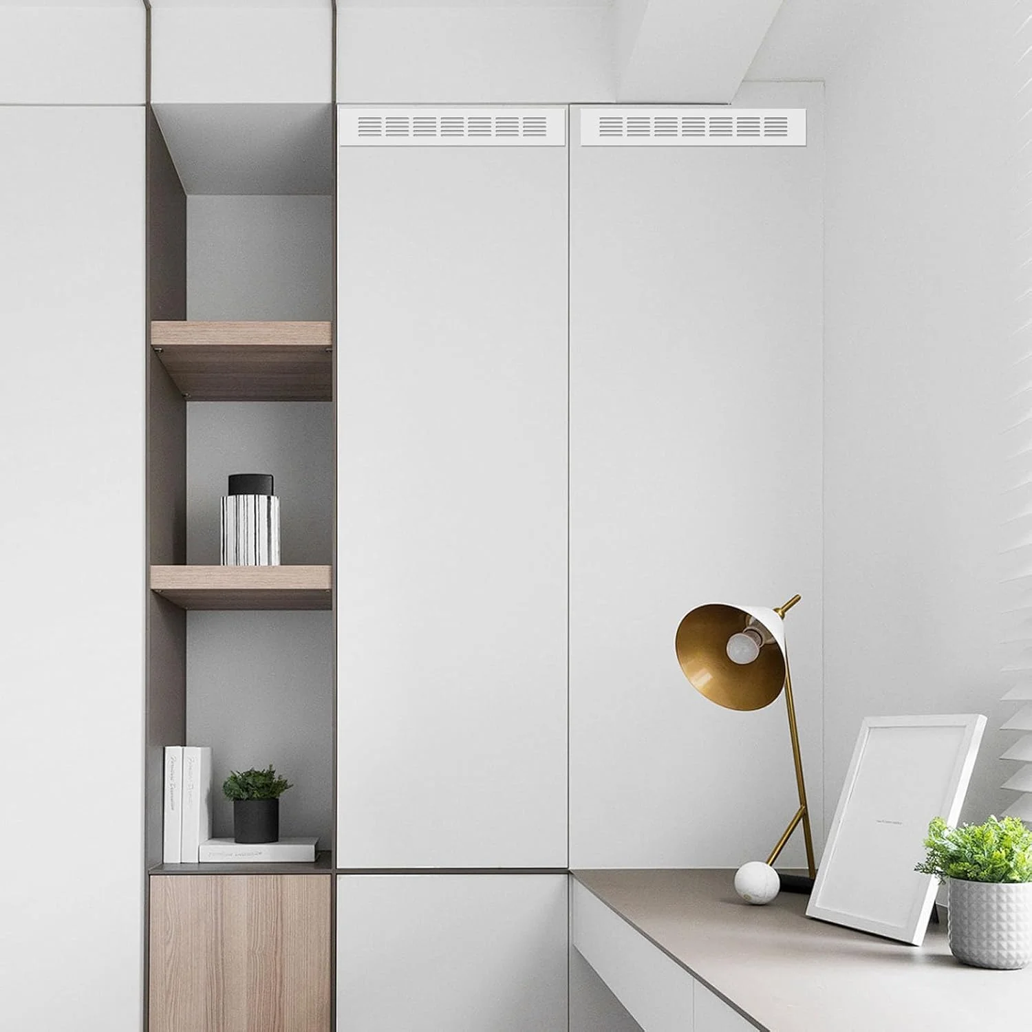 VILLCASE 2 عدد دریچه تهویه هوا، دریچه های مستطیلی، 50x300 میلی متر، نقره ای، آلیاژ آلومینیوم، پوشش تهویه برای کابینت، سقف، کف