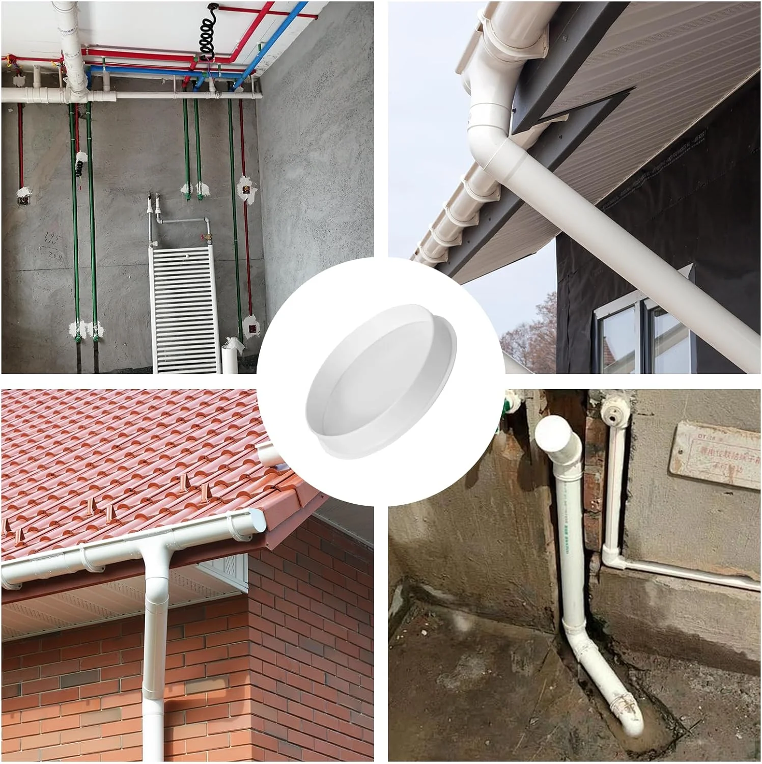 بسته 4 عددی پوشش لوله تهویه فنری، درپوش پی وی سی 110 میلی متری، درپوش لوله برای آستین، درپوش لوله برای لوله های زهکشی، لوله های فاضلاب، لوله های تخلیه (سفید)