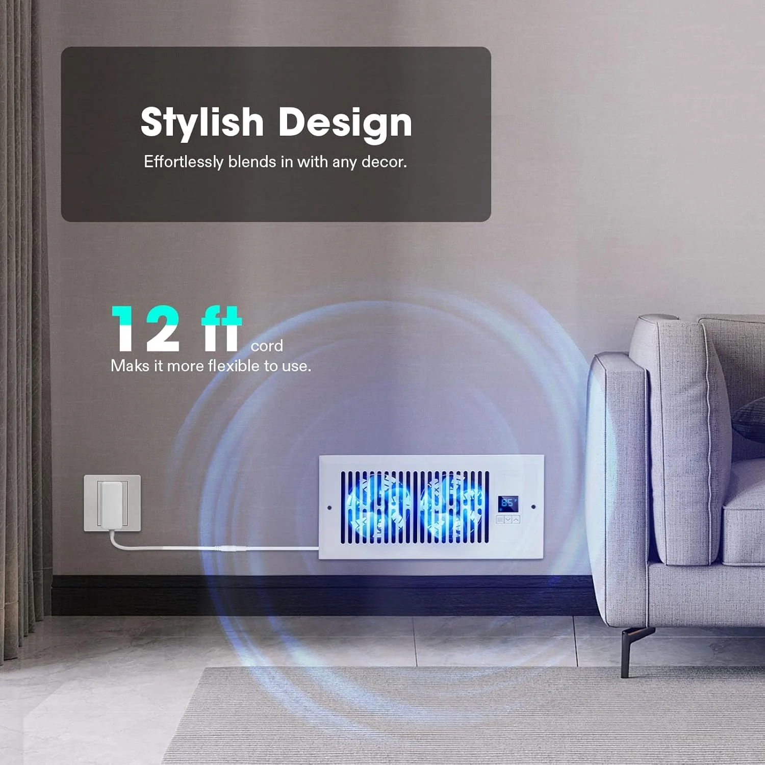 فن تقویت کننده دریچه هوا VIVOSUN بی صدا 4 اینچ × 10 اینچ، دریچه هوشمند با کنترل ترموستات هوشمند، فن تقویت کننده دریچه AC گرمایشی سرمایشی، سفید مات