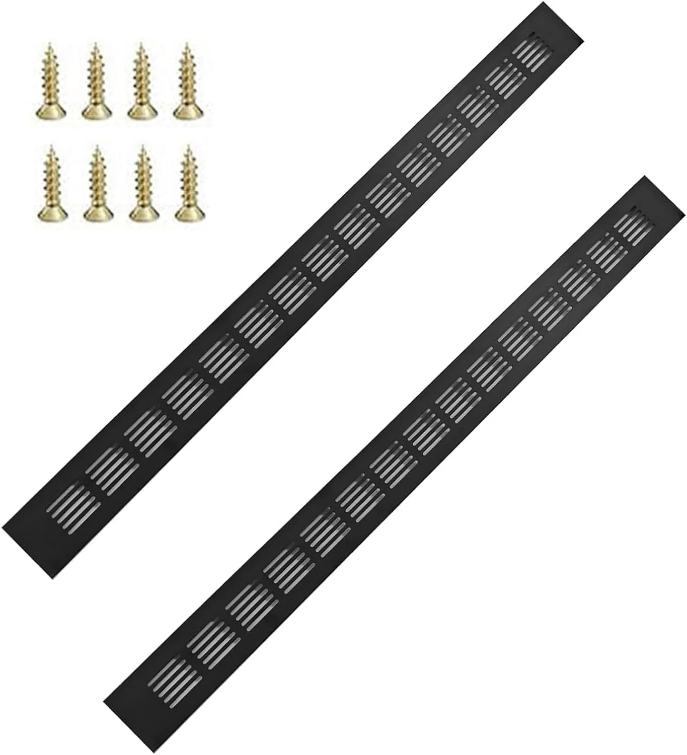 YGCQFH بسته 2 عددی دریچه هوا 600mm x 50mm مشکی، پوشش توری دریچه هوا آلیاژ آلومینیوم برای آشپزخانه، دریچه های کابینت - پوشش های تهویه آلیاژ آلومینیوم برای کمد لباس و کابینت به همراه پیچ