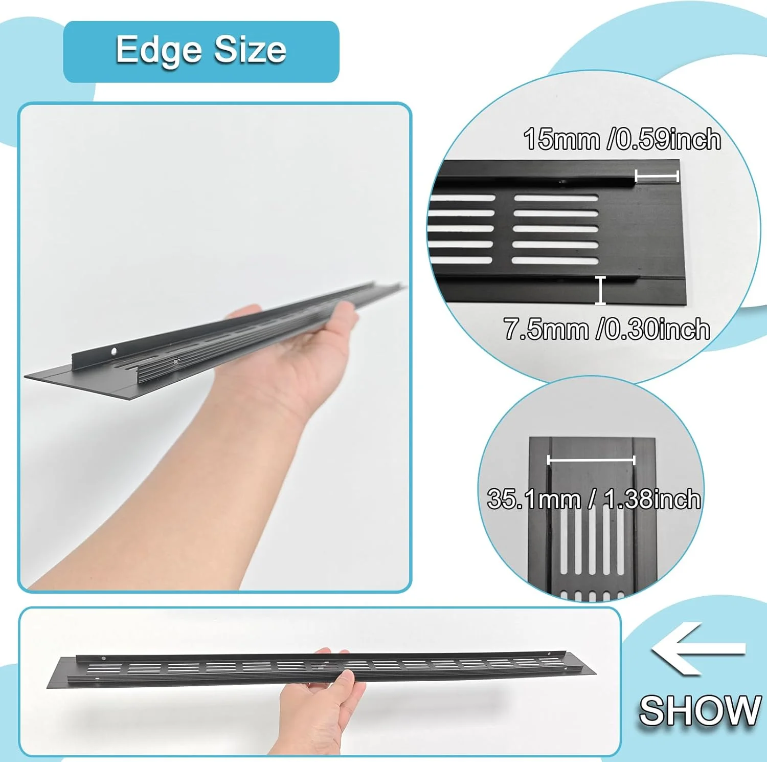 YGCQFH بسته 2 عددی دریچه هوا 600mm x 50mm مشکی، پوشش توری دریچه هوا آلیاژ آلومینیوم برای آشپزخانه، دریچه های کابینت - پوشش های تهویه آلیاژ آلومینیوم برای کمد لباس و کابینت به همراه پیچ