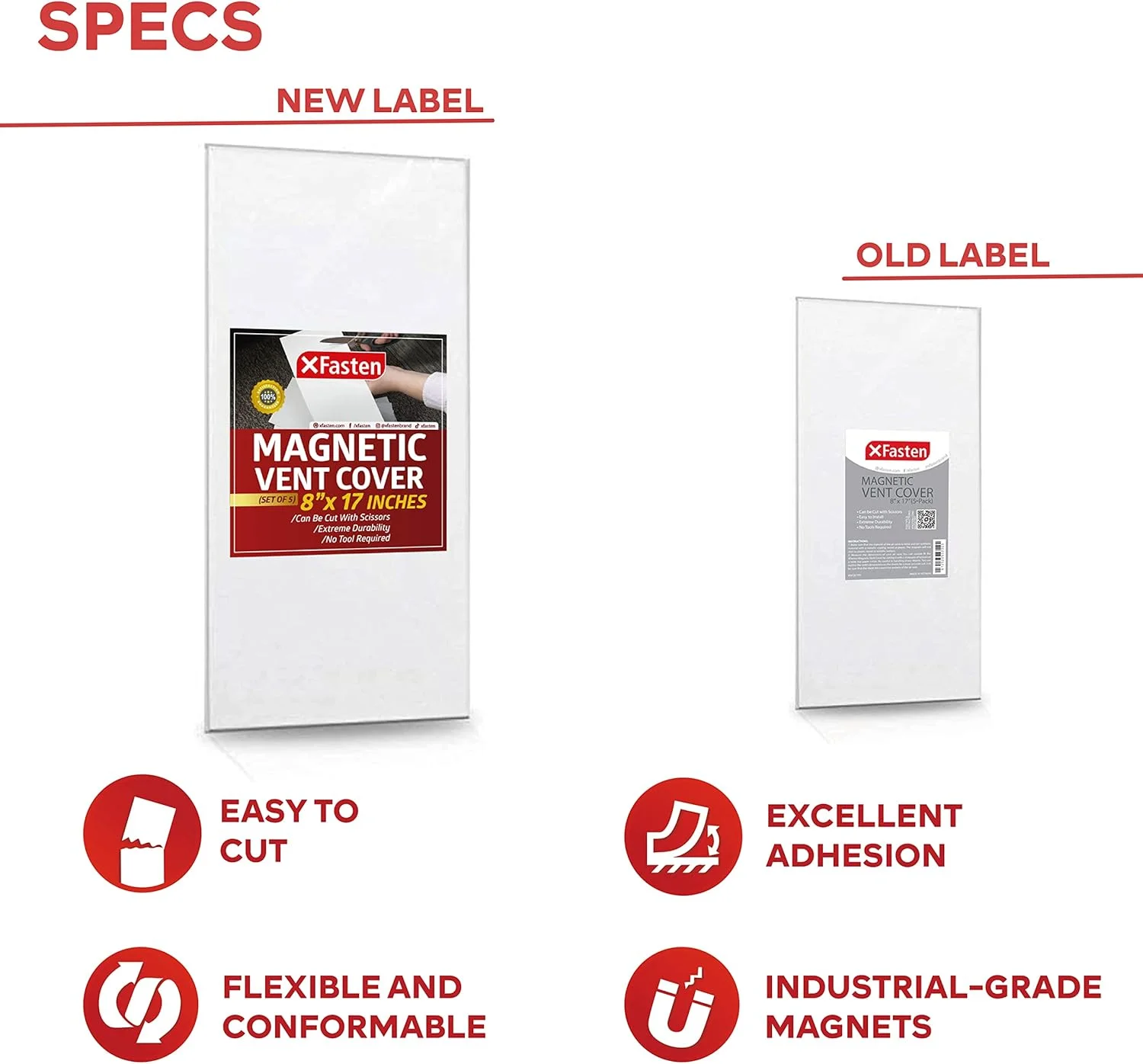 پوشش دریچه مغناطیسی XFasten، آهنرباهای صنعتی برای دریچه های جانبی و کف - برای دریچه های RV، HVAC خانگی، AC و کوره، 8 اینچ در 17 اینچ، بسته 5 عددی