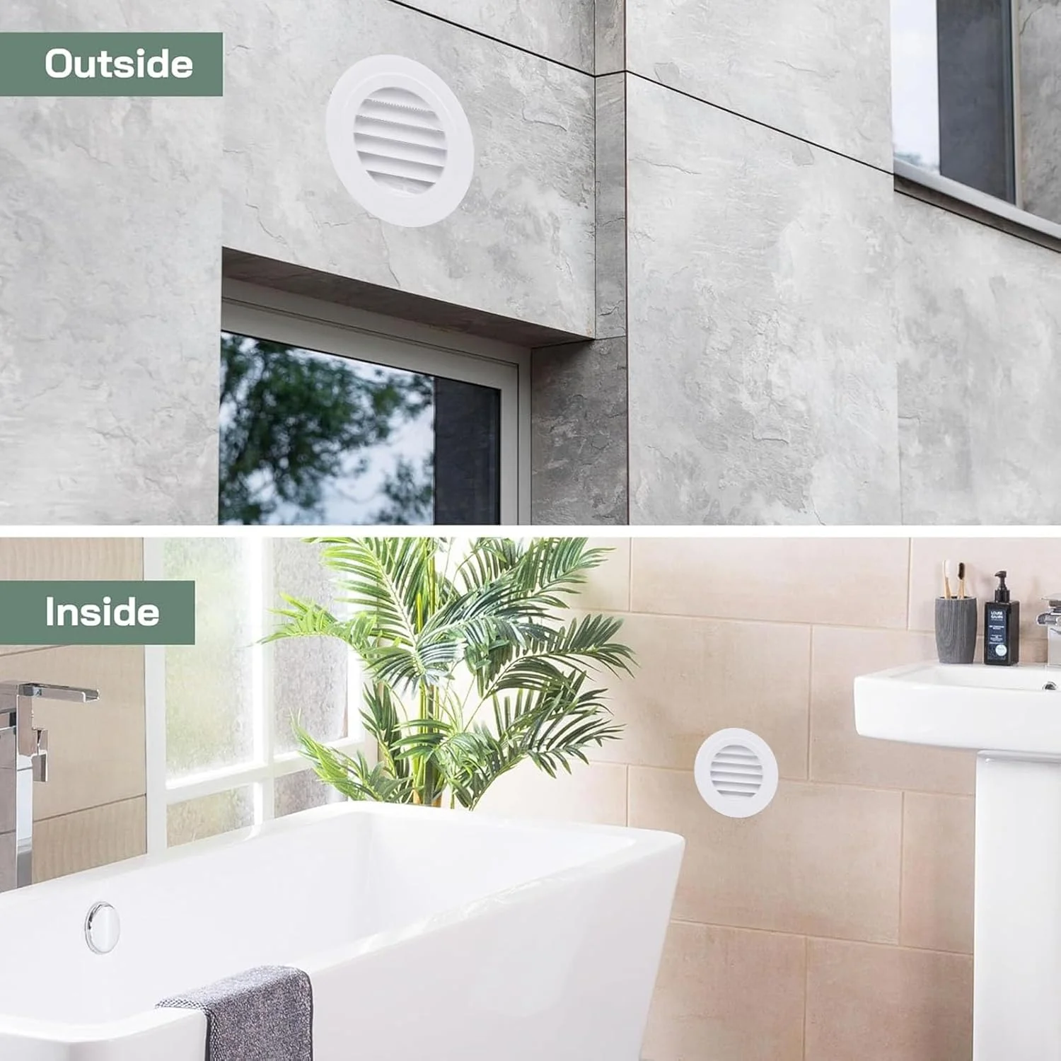 دریچه گرد 100 میلی متری Wisoqu، دریچه گرد 4 اینچی ABS، دریچه خروجی هوا با پره های مایل، مقاوم در برابر آب و هوا، تمیز کردن آسان، کاربرد چند منظوره، مناسب برای حمام، دفتر