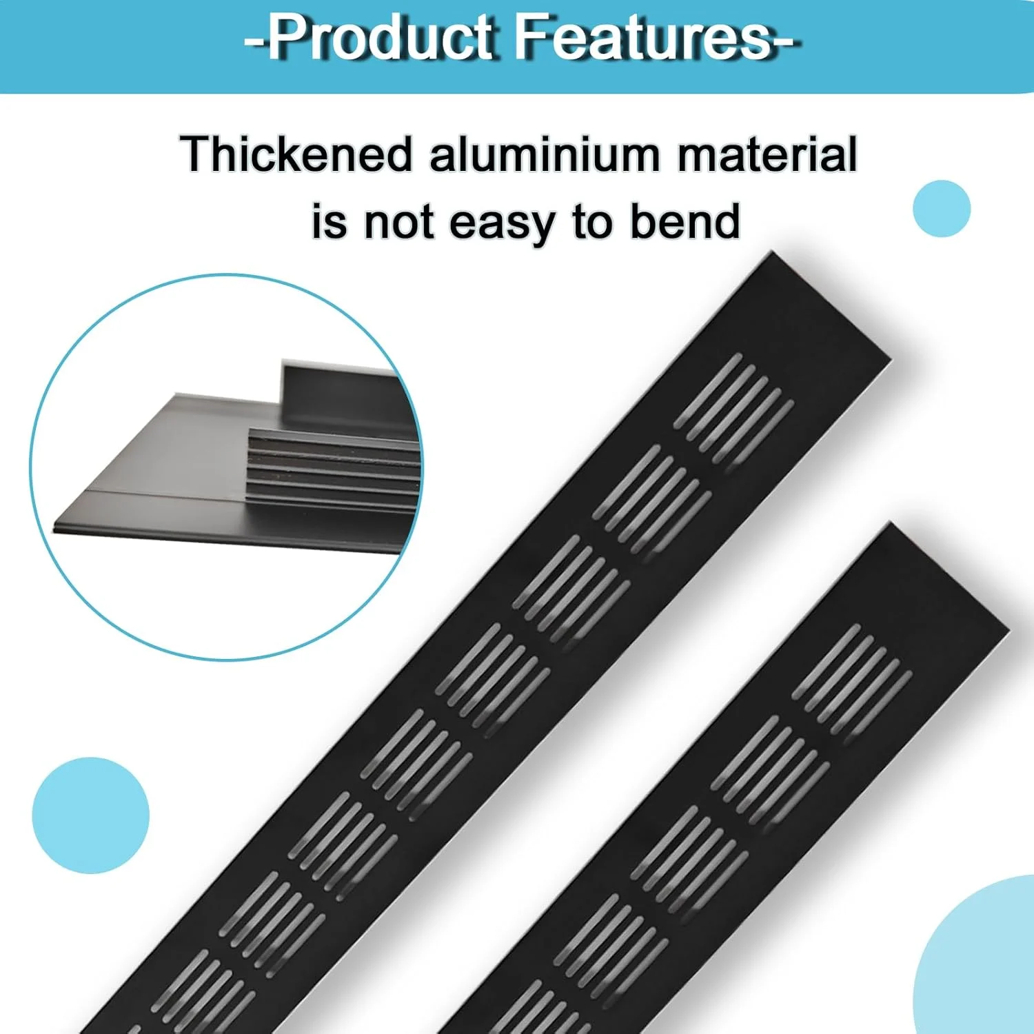 YGCQFH بسته 2 عددی دریچه هوا 600mm x 50mm مشکی، پوشش توری دریچه هوا آلیاژ آلومینیوم برای آشپزخانه، دریچه های کابینت - پوشش های تهویه آلیاژ آلومینیوم برای کمد لباس و کابینت به همراه پیچ