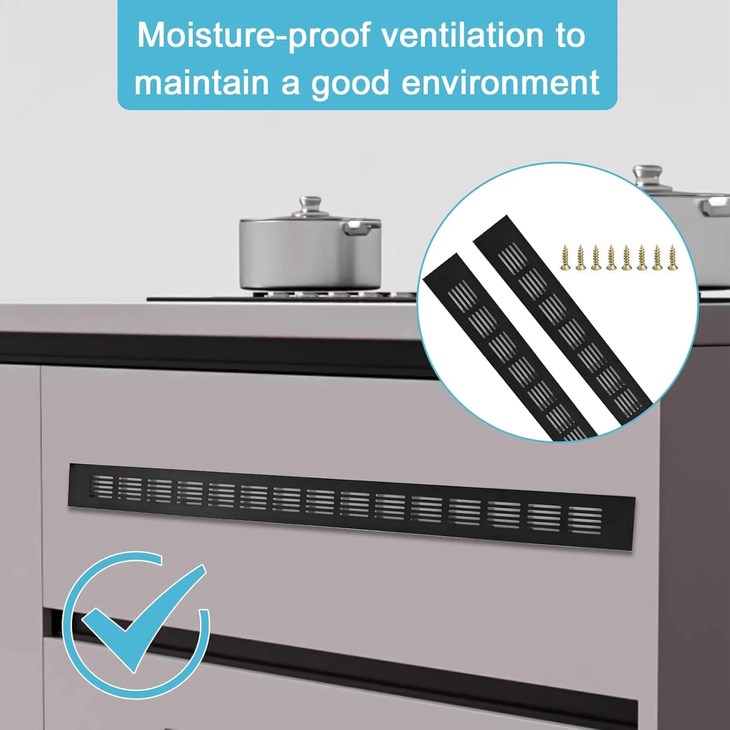 YGCQFH بسته 2 عددی دریچه هوا 600mm x 50mm مشکی، پوشش توری دریچه هوا آلیاژ آلومینیوم برای آشپزخانه، دریچه های کابینت - پوشش های تهویه آلیاژ آلومینیوم برای کمد لباس و کابینت به همراه پیچ