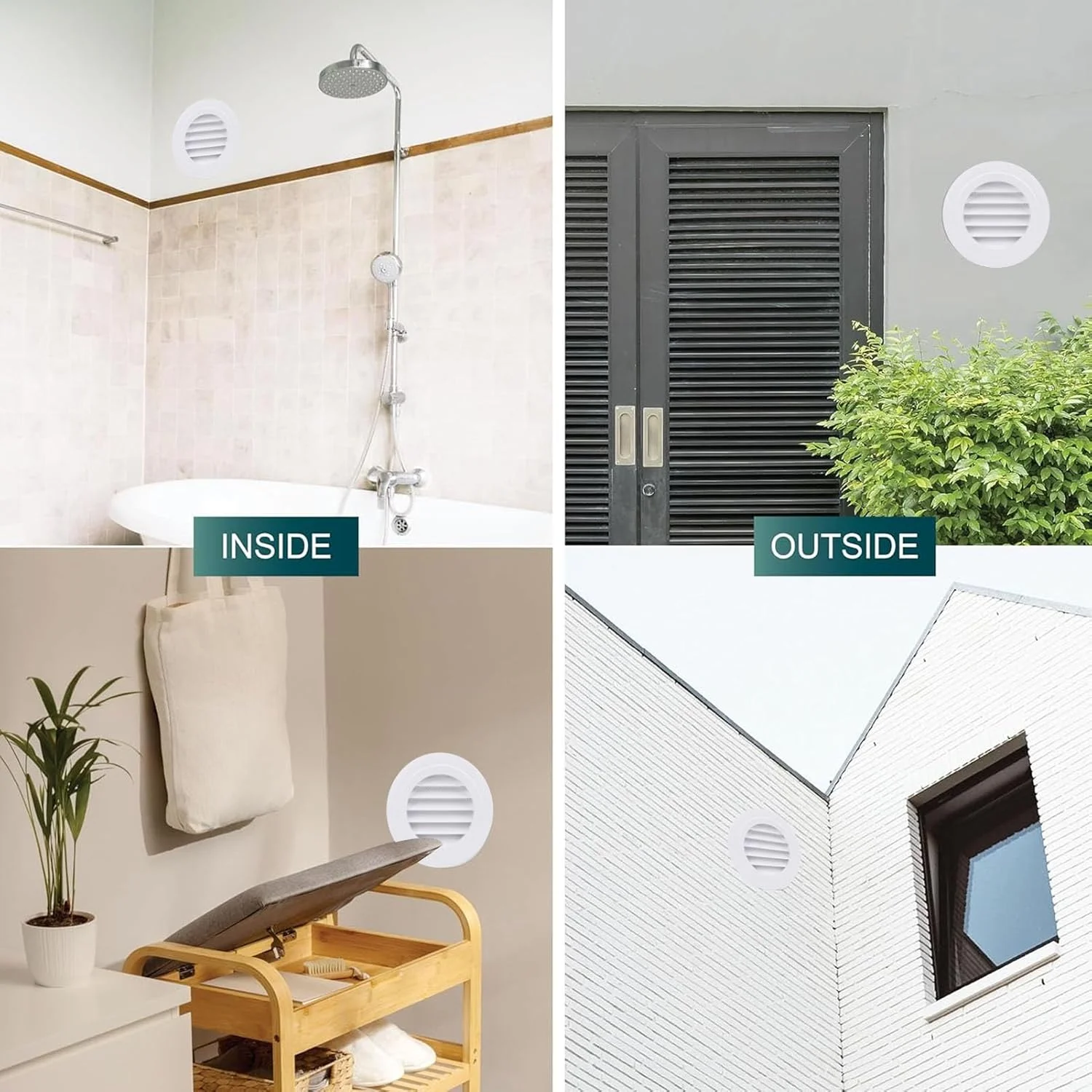 دریچه گرد 100 میلی متری Wisoqu، دریچه گرد 4 اینچی ABS، دریچه خروجی هوا با پره های مایل، مقاوم در برابر آب و هوا، تمیز کردن آسان، کاربرد چند منظوره، مناسب برای حمام، دفتر