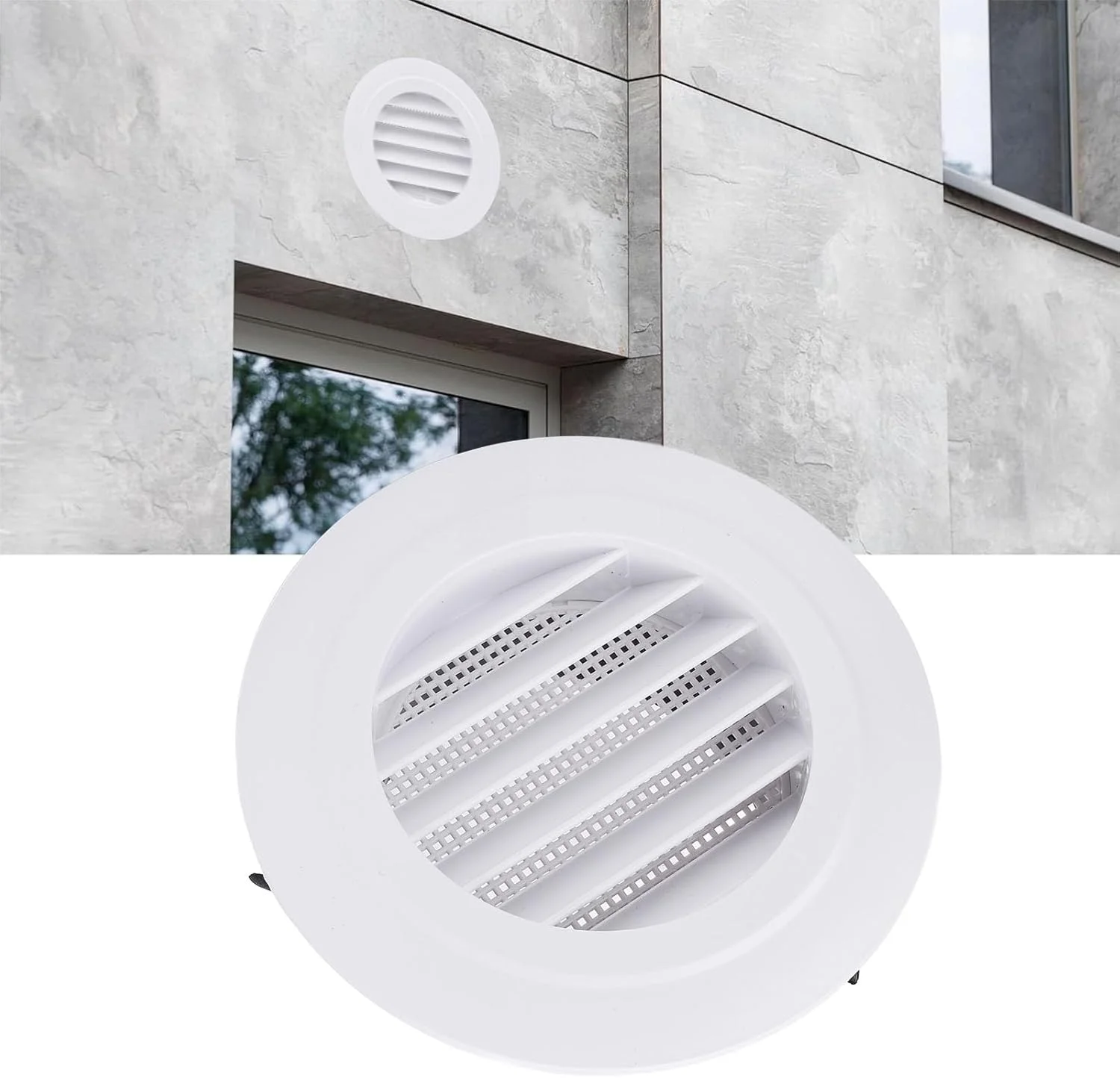 دریچه گرد 100 میلی متری Wisoqu، دریچه گرد 4 اینچی ABS، دریچه خروجی هوا با پره های مایل، مقاوم در برابر آب و هوا، تمیز کردن آسان، کاربرد چند منظوره، مناسب برای حمام، دفتر