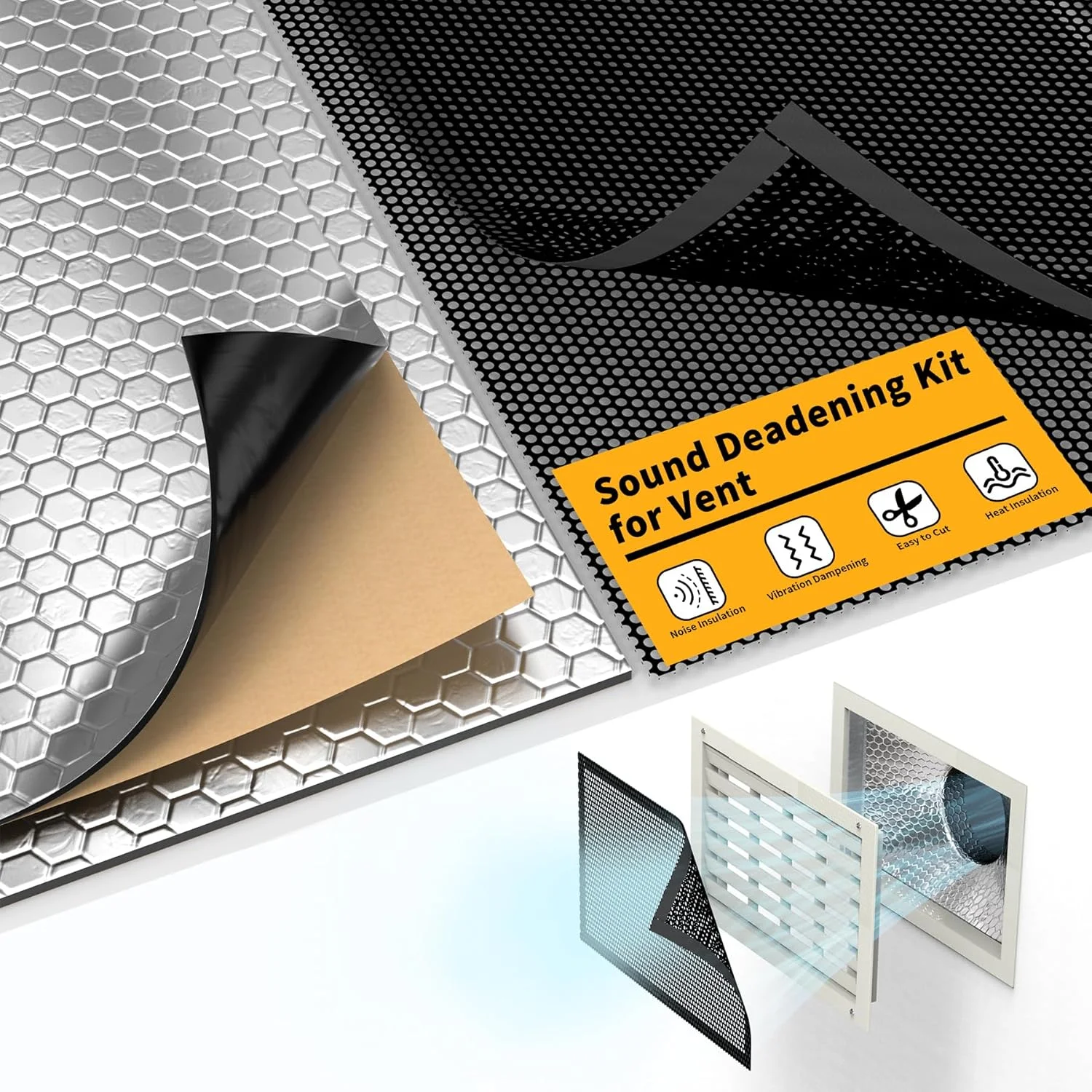 LBG Products Sound Deadening Kit,Sound Deadening Mats and 10 x 14inch Mesh AC Vent Covers for Vibration Dampening Noise Insulation,Sound Deadener and Air Vent Cover for Registers,Grilles & Vents,Black