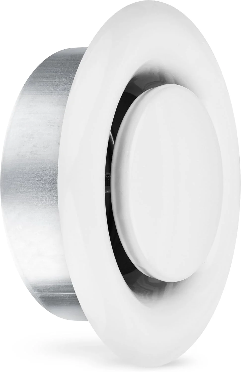 دریچه گرد تهویه هوا کالیماایرو مدل TVSA سایز 6 اینچ، دریچه هوای کوچک گرد با پخش کننده قابل تنظیم، پوشش فلزی دیواری برای حمام، آشپزخانه، گاراژ، استفاده در فضای باز و داخلی، رنگ سفید سوپر RAL 9016