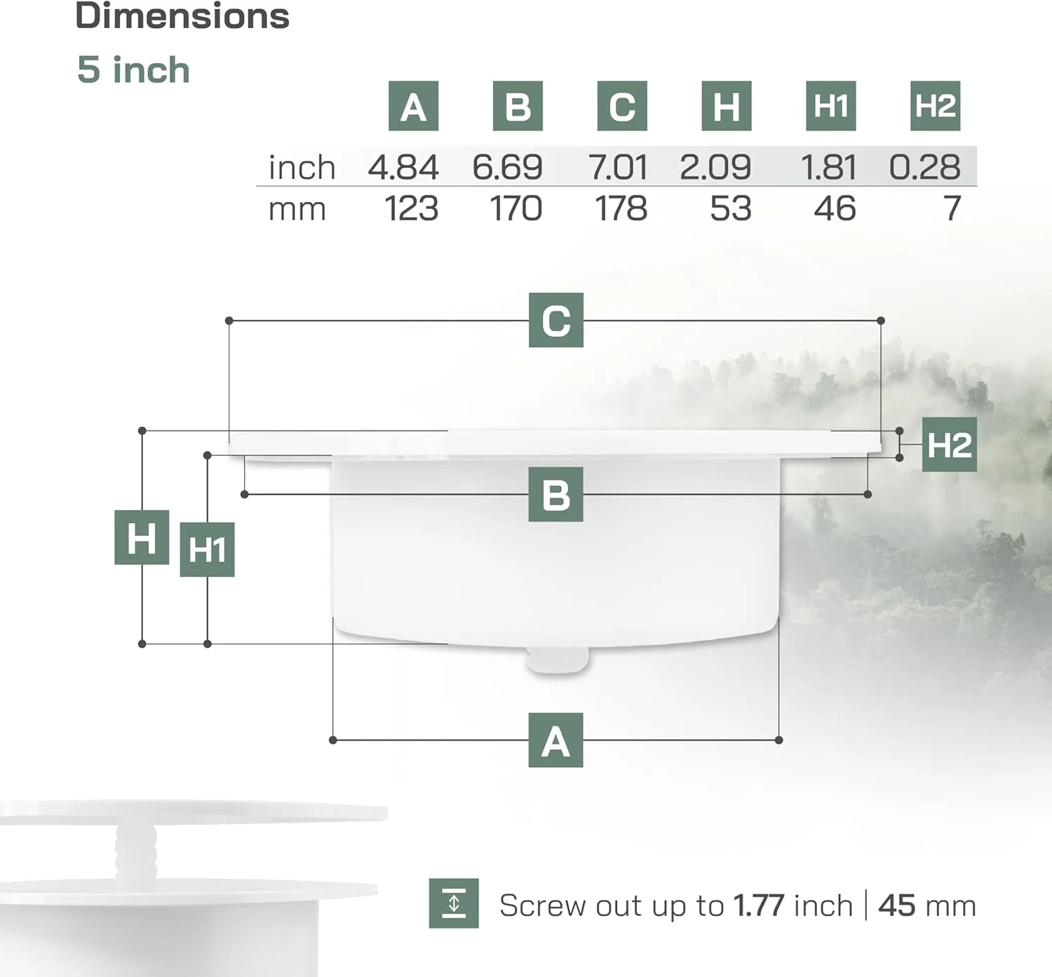 دفیوزر هوای دایره ای 5 اینچی Vent Systems - دریچه هوای قابل تنظیم پلاستیکی سفید برای سقف، دیوار، حمام، آشپزخانه، دفتر کار خانگی - سیستم تهویه اگزوز و ورودی HVAC جهانی
