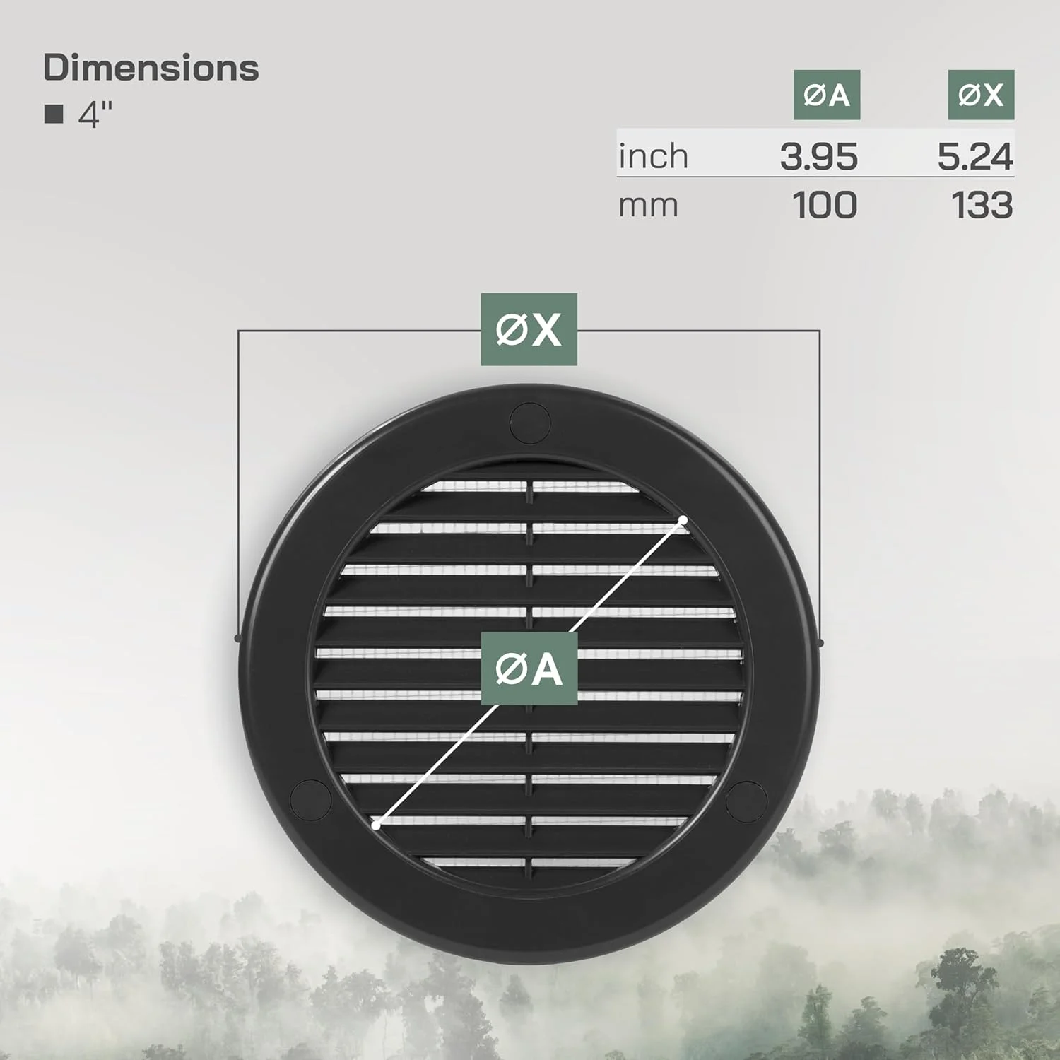 دریچه های پلاستیکی گرد 4 اینچی سیستم های تهویه - مشکی - بسته 2 عددی - دریچه هواکش پره ای با توری داخلی - دریچه تهویه مطبوع برای حمام، زیر سقف، گاراژ - استفاده در فضای داخلی و خارجی